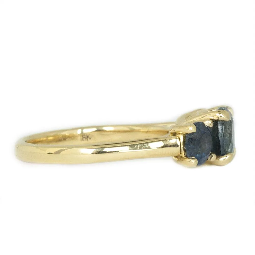 1.78ct Blue Montana Sapphire Three Stone Ring in 18k Yellow Gold