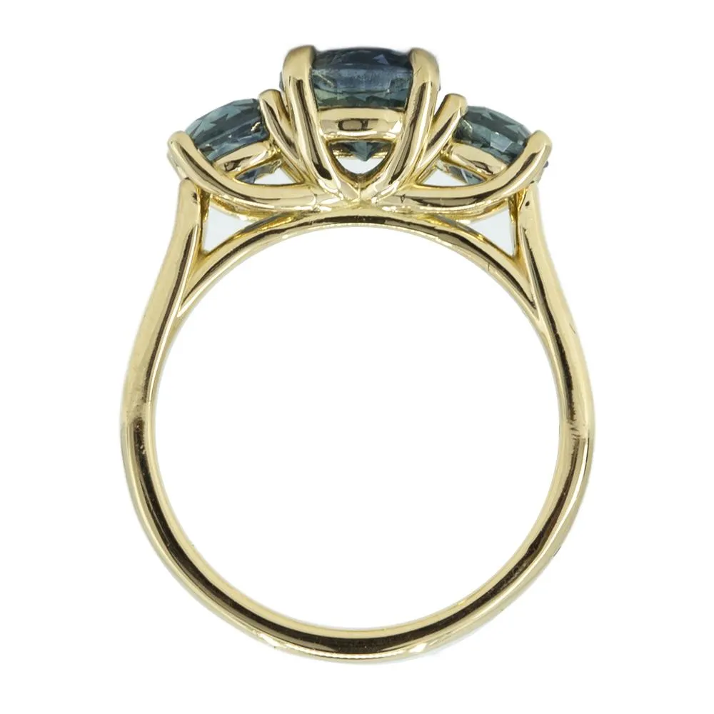 1.78ct Blue Montana Sapphire Three Stone Ring in 18k Yellow Gold