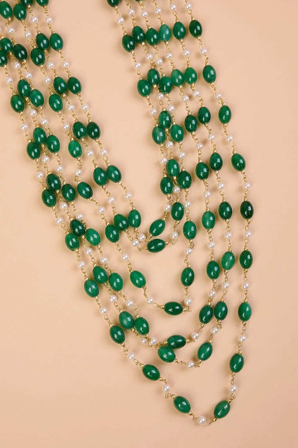 6 Layered Ivory & Green Beads Mala