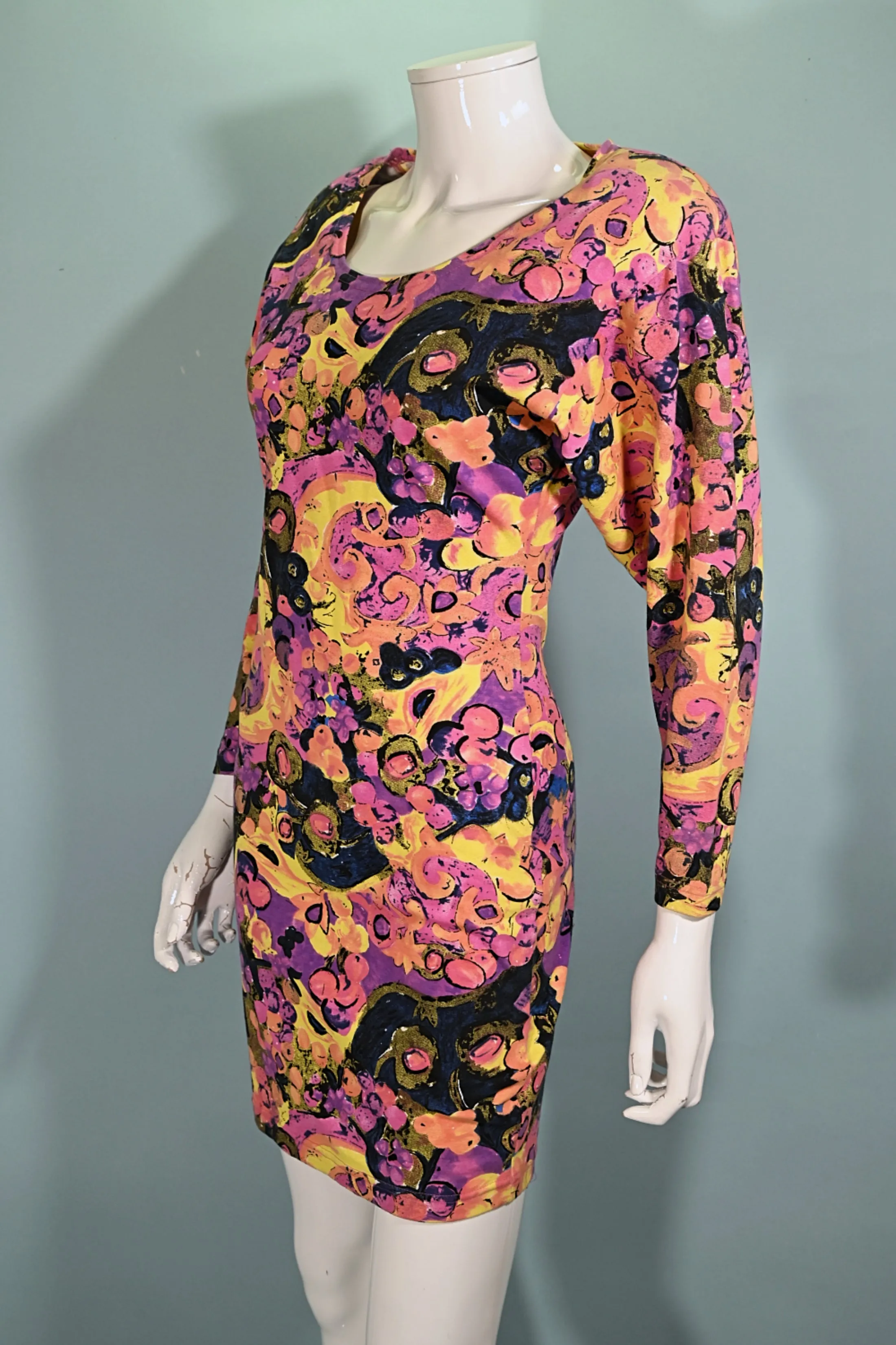 80s New Wave Fitted Abstract Print Bodycon Dress