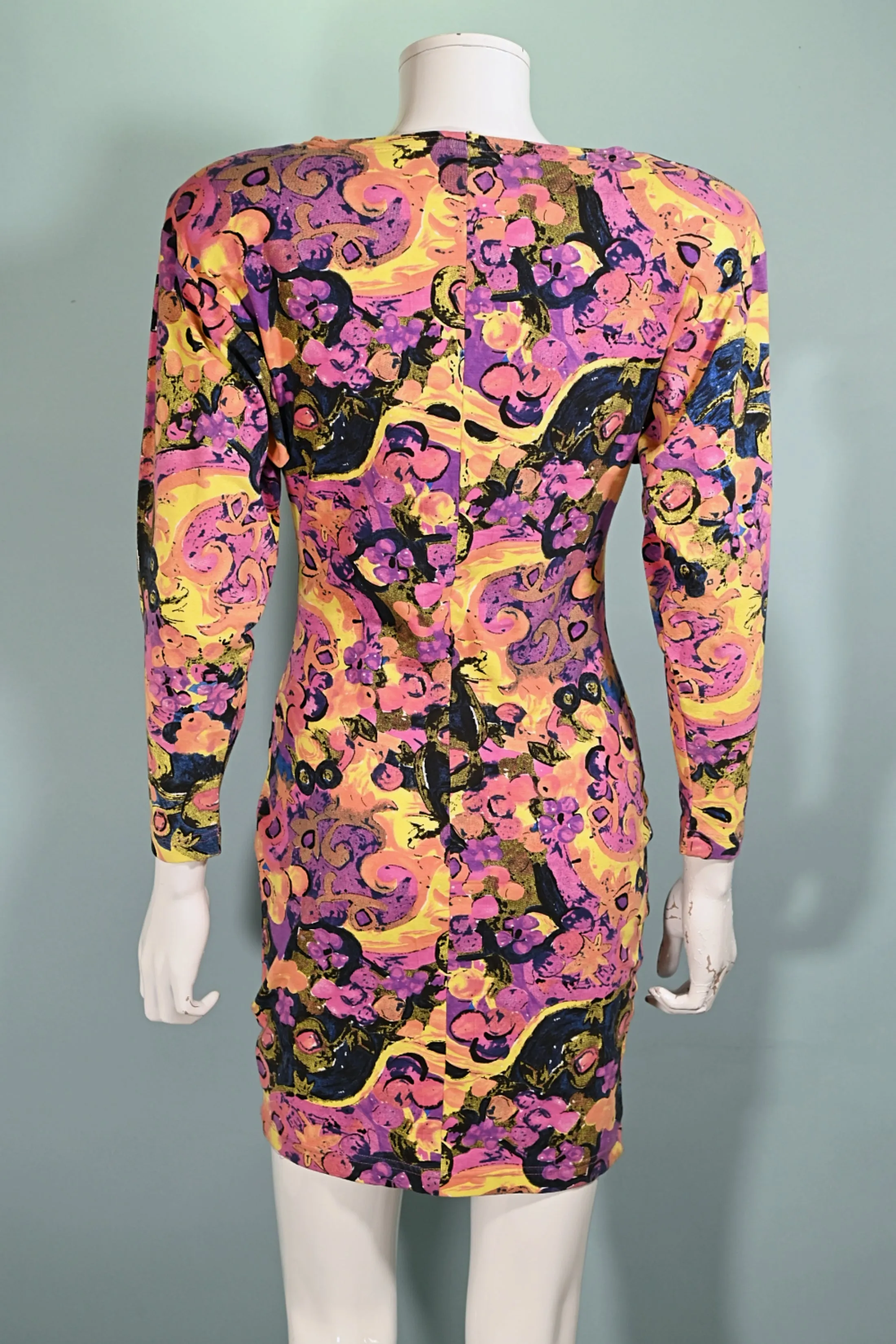 80s New Wave Fitted Abstract Print Bodycon Dress