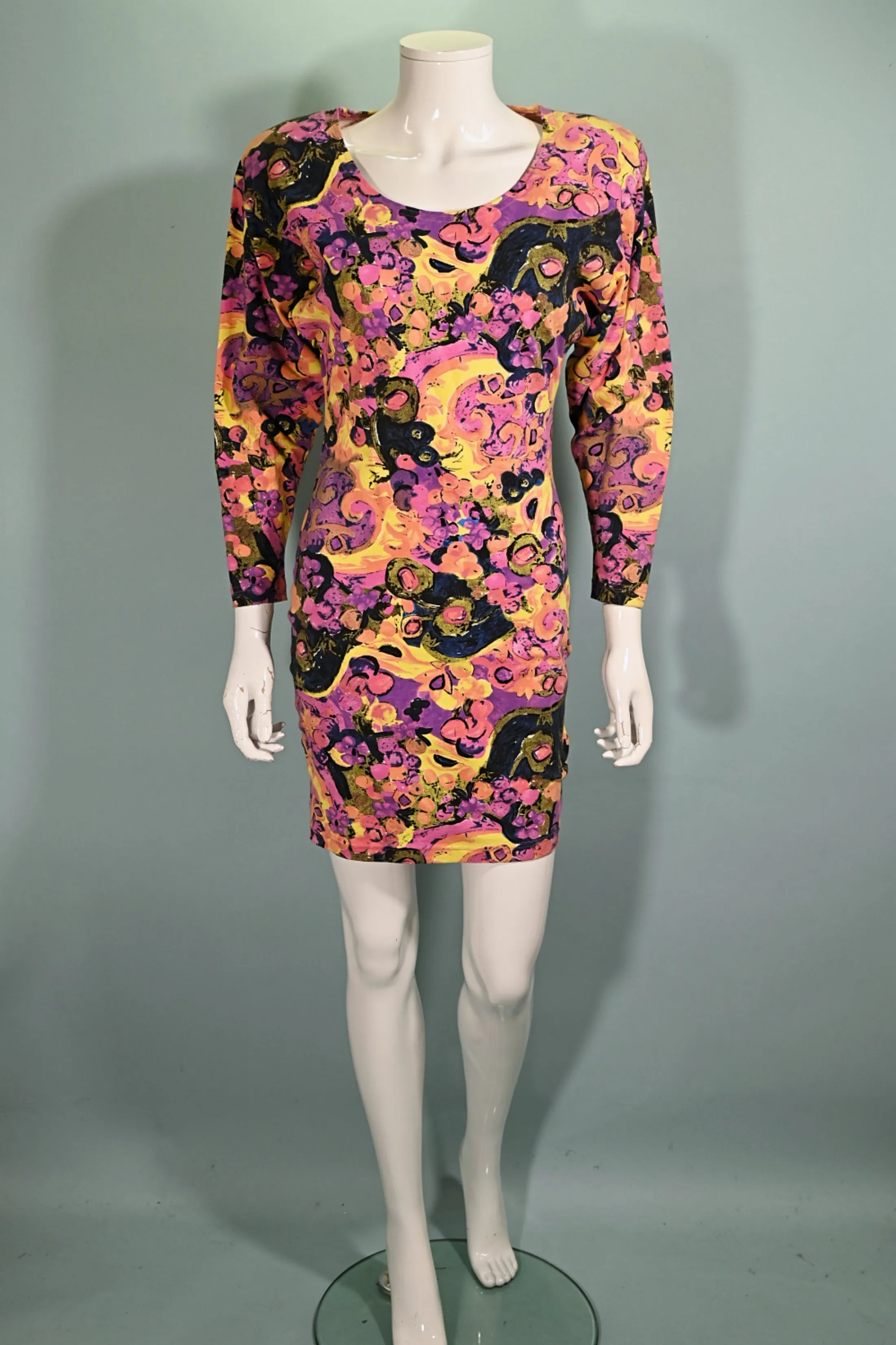 80s New Wave Fitted Abstract Print Bodycon Dress