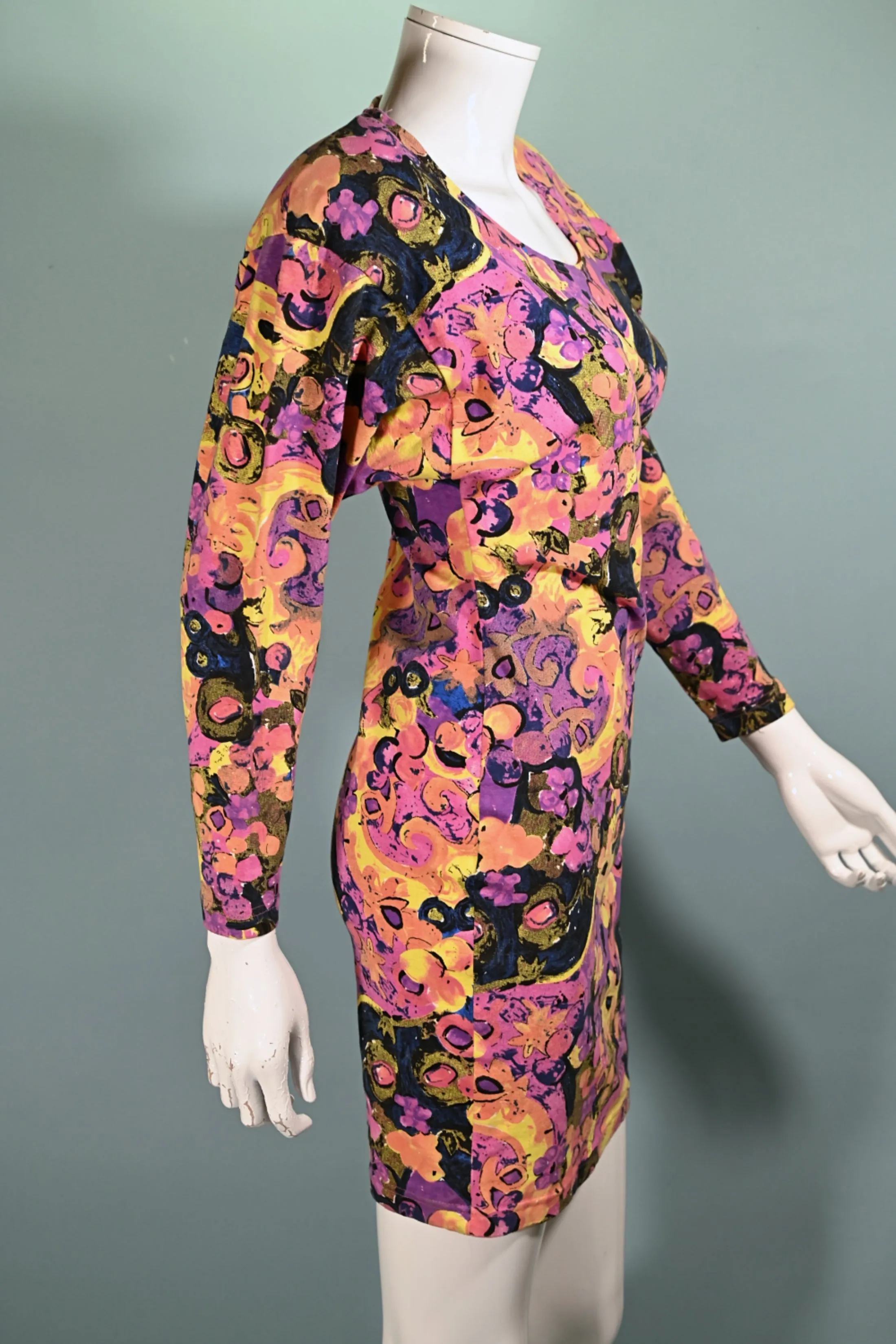 80s New Wave Fitted Abstract Print Bodycon Dress