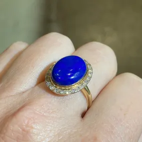 Antique 14K Gold Lapis Lazuli and Diamond Ring