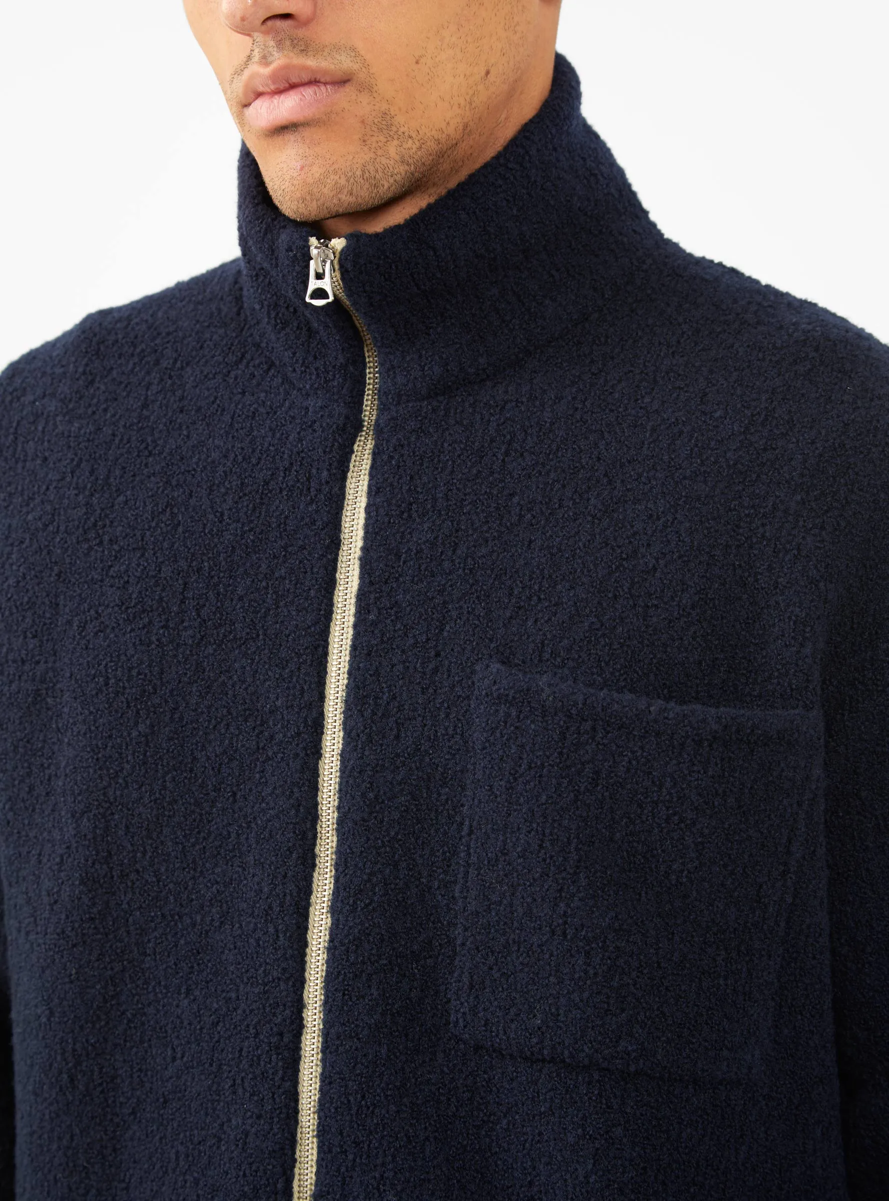 Boucle Zip Up Cardigan Navy