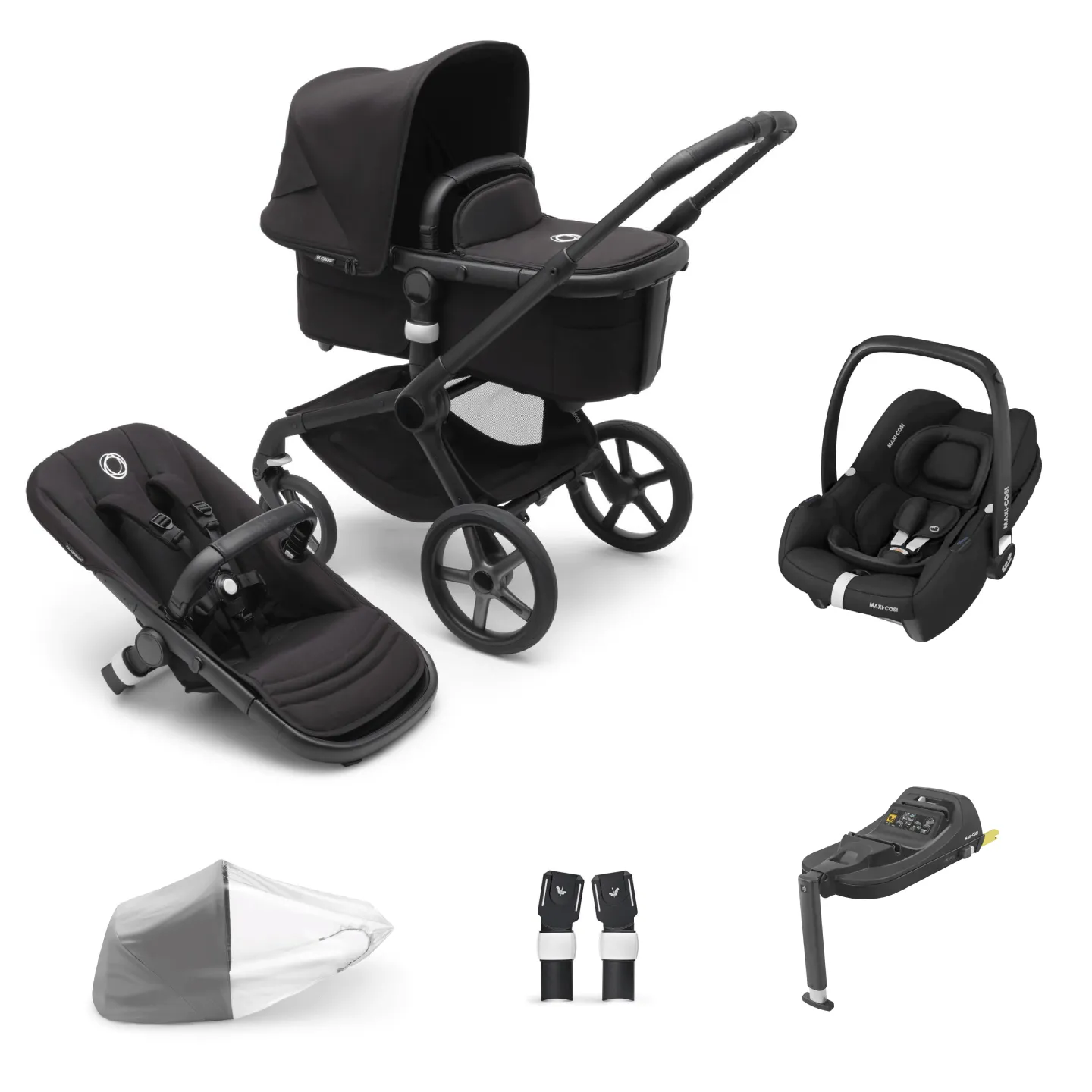 Bugaboo Fox 5, Cabriofix i-Size and Base Travel System - Black/Midnight Black/Midnight Black