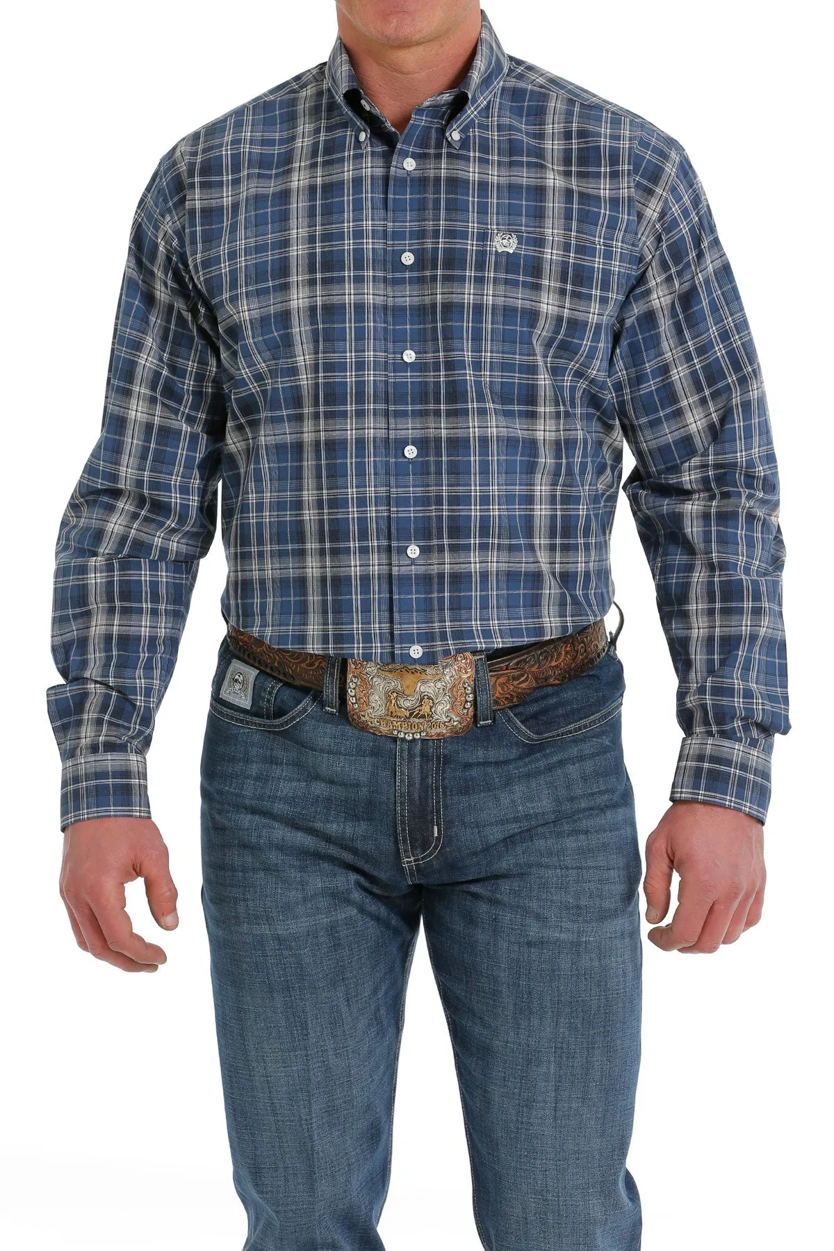 'Cinch' Men's Plaid Classic Fit Button Down - Navy