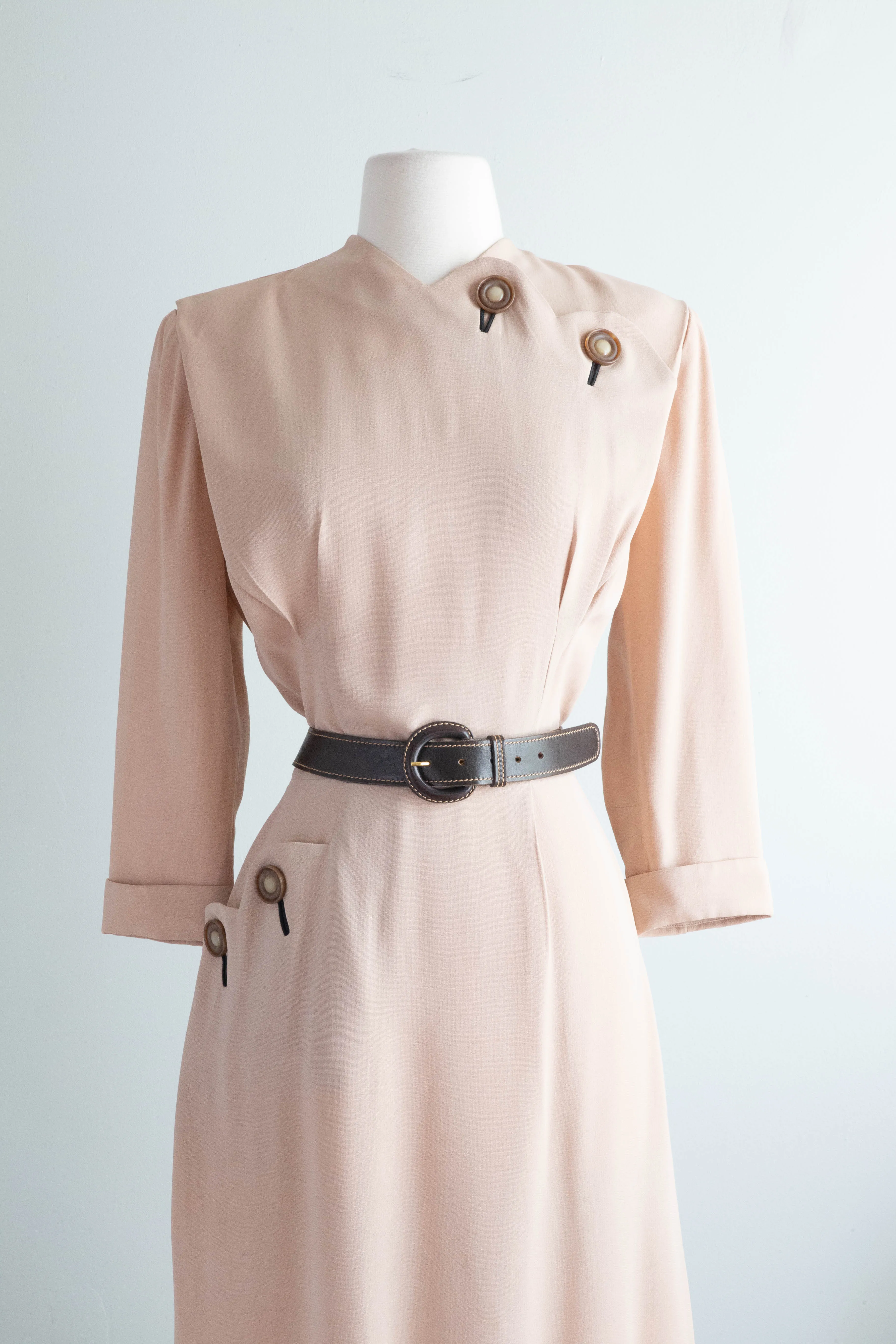 Classic 1940's Fall Day Dress In Sophisticated Sand / Medium