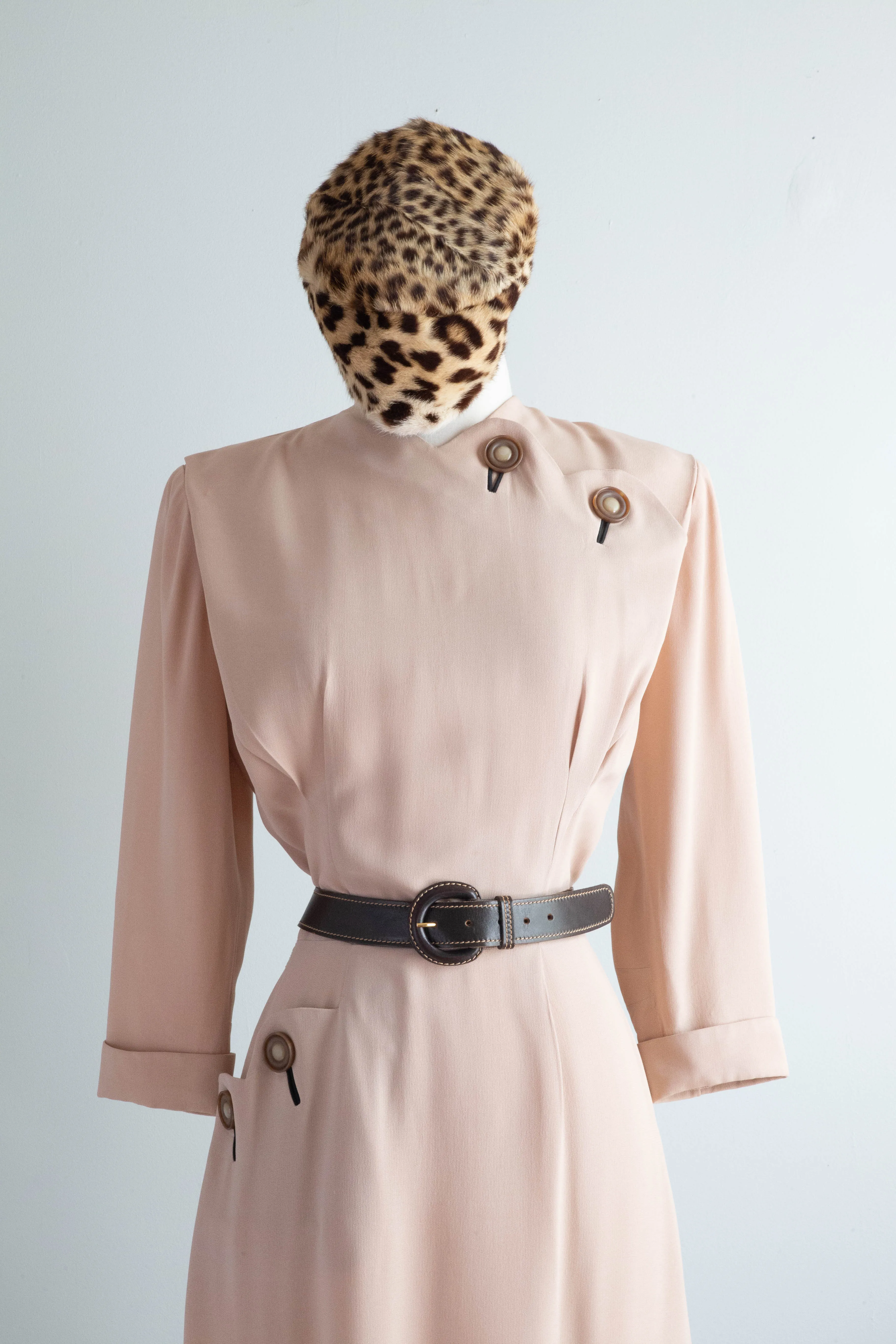 Classic 1940's Fall Day Dress In Sophisticated Sand / Medium