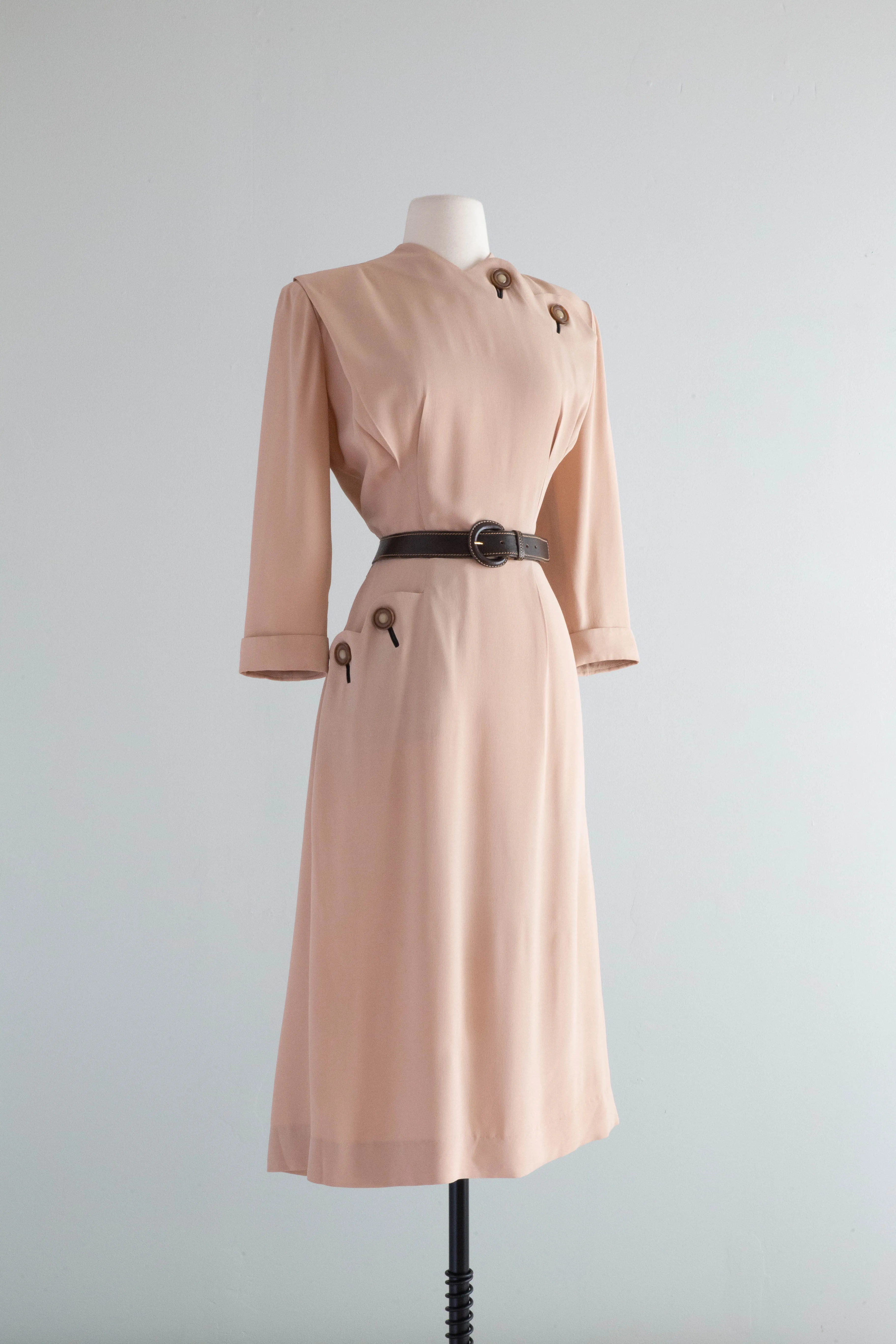 Classic 1940's Fall Day Dress In Sophisticated Sand / Medium