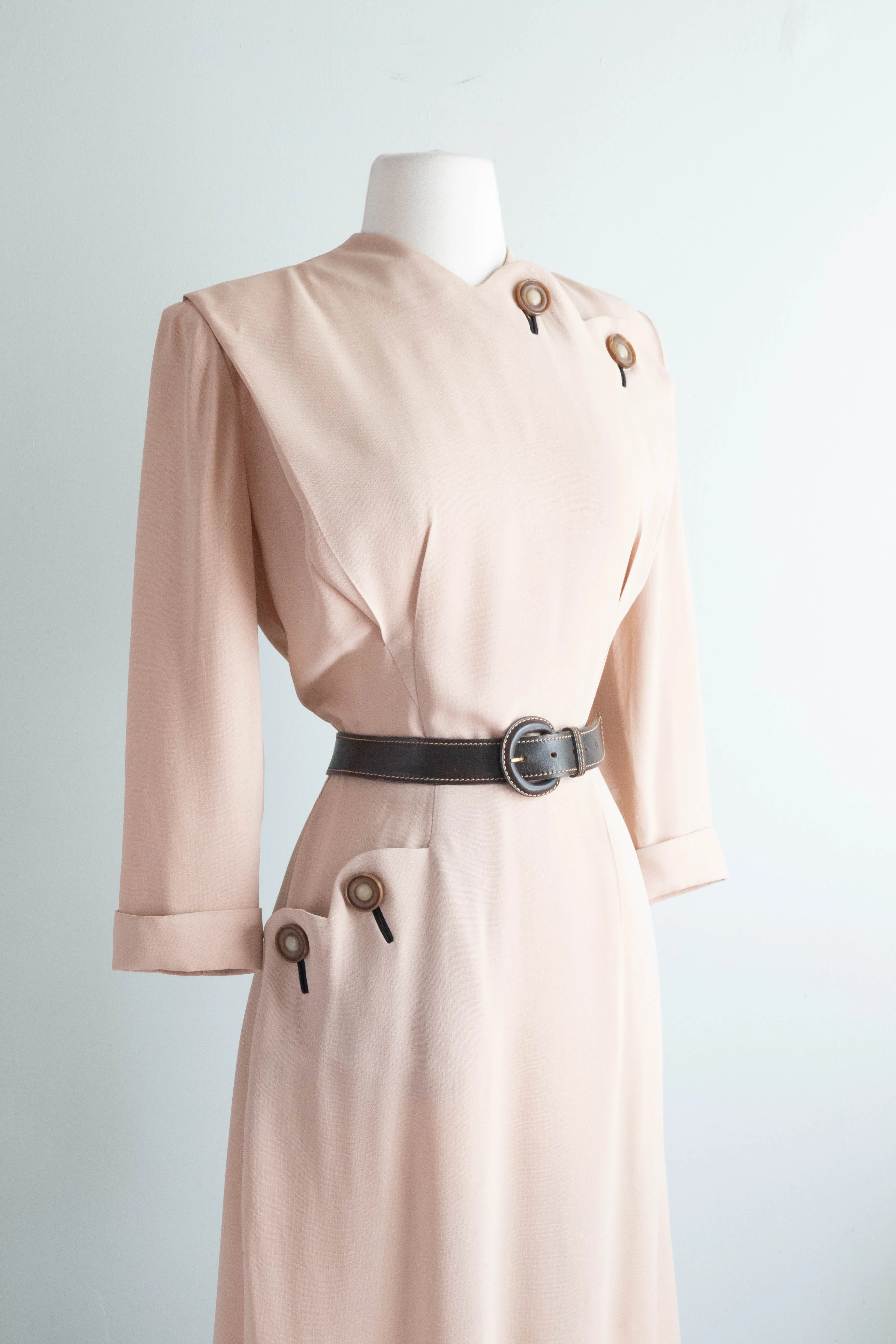 Classic 1940's Fall Day Dress In Sophisticated Sand / Medium