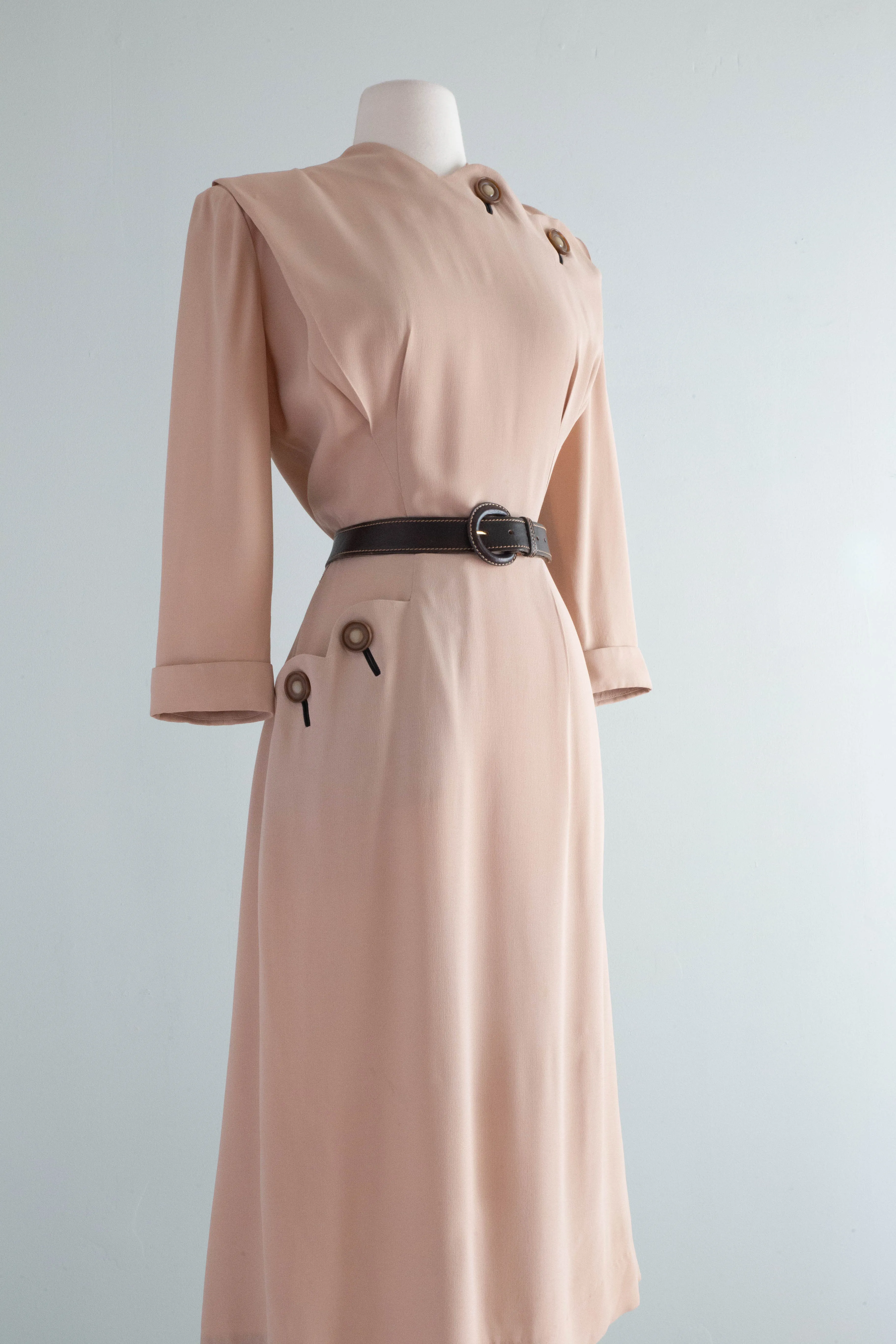 Classic 1940's Fall Day Dress In Sophisticated Sand / Medium