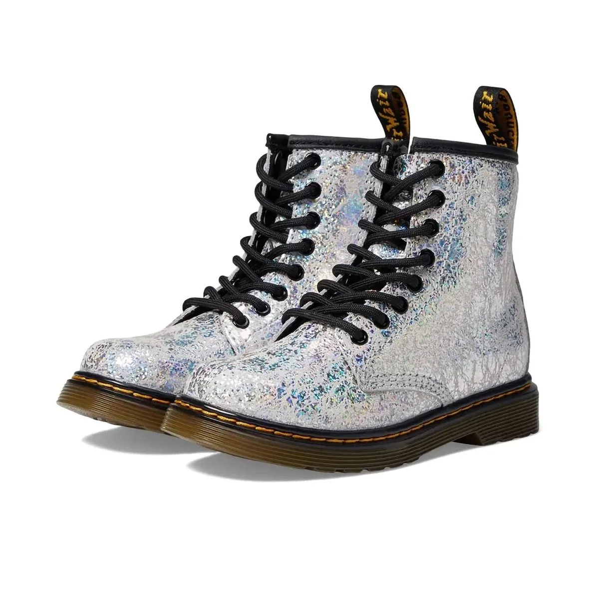 Dr. Martens Girl's GS (Grade School) 1460 Disco Silver Crinkle