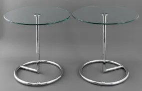 Eileen Gray Style Glass Top End Tables, Pair