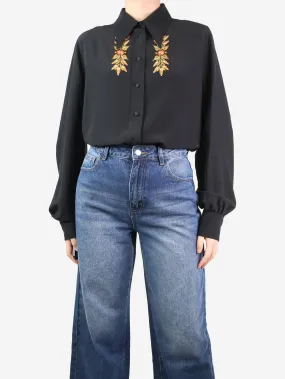 Etro Black floral embroidered silk shirt - size UK 12