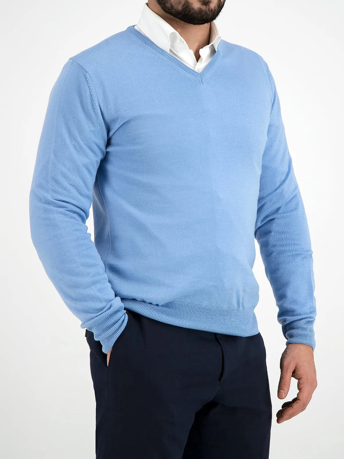 Extrafine Merino V-Neck Light Blue