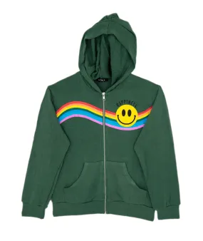 FBZ Girls Green Rainbow Smiley Zip Hoodie