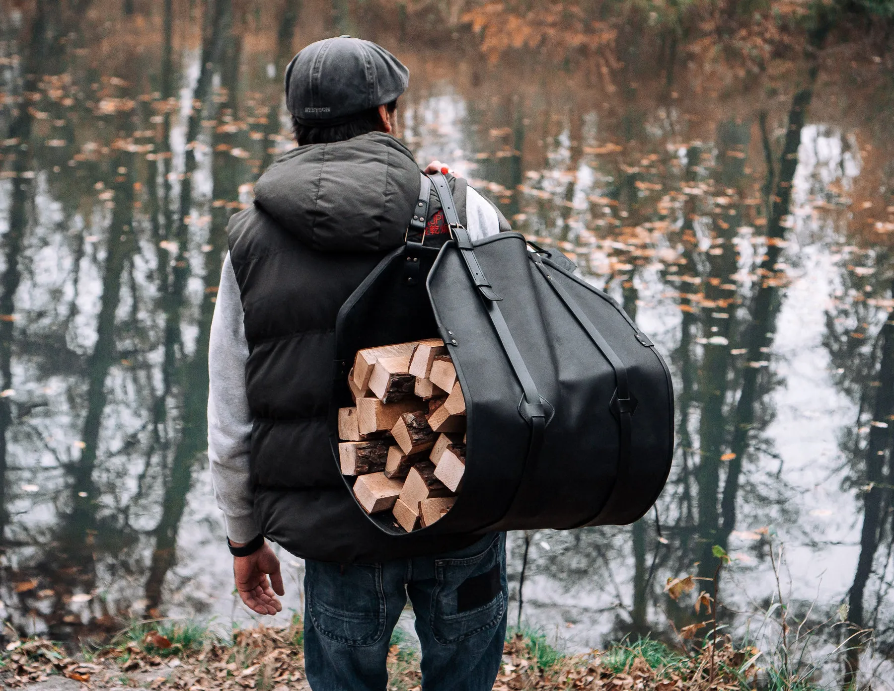 Firewood Log Carrier | Black Leather | Handcrafted | Personalised Gift