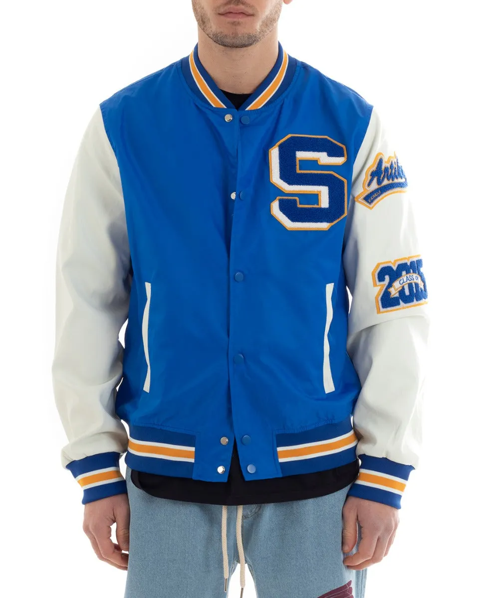 Giubbotto Uomo College Varsity Con Patch Tessuto Tecnico Blu Royal GIOSAL-G3028A