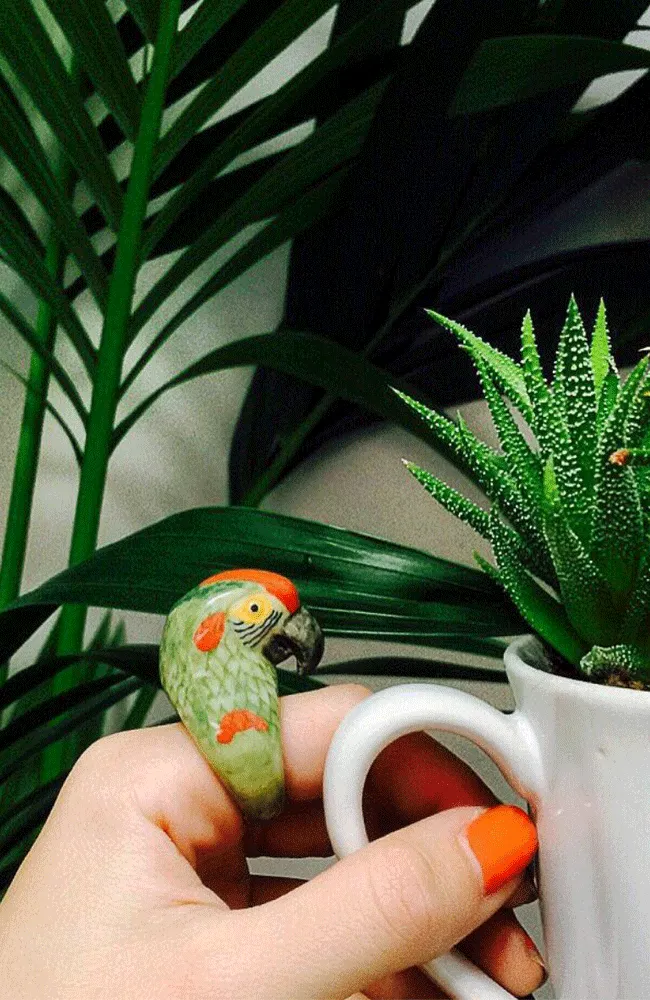 Green Parrot Porcelain Ring