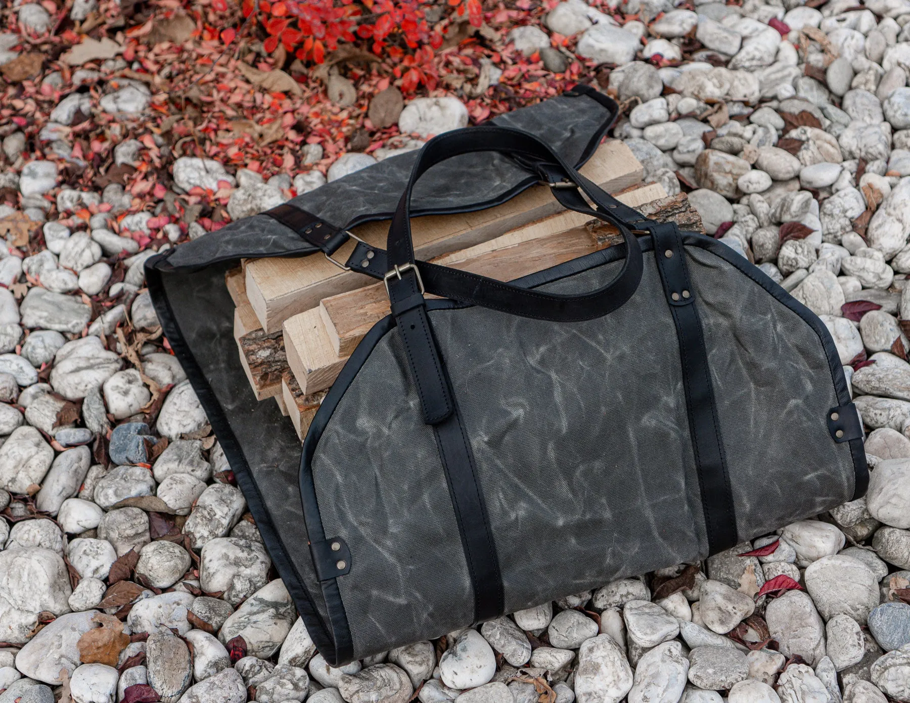 Grey Log Carrier | Waxed Canvas Firewood Carrier | Personalised Gift for men