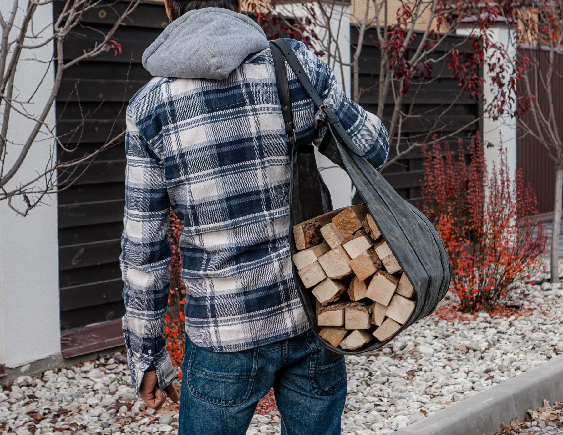 Grey Log Carrier | Waxed Canvas Firewood Carrier | Personalised Gift for men