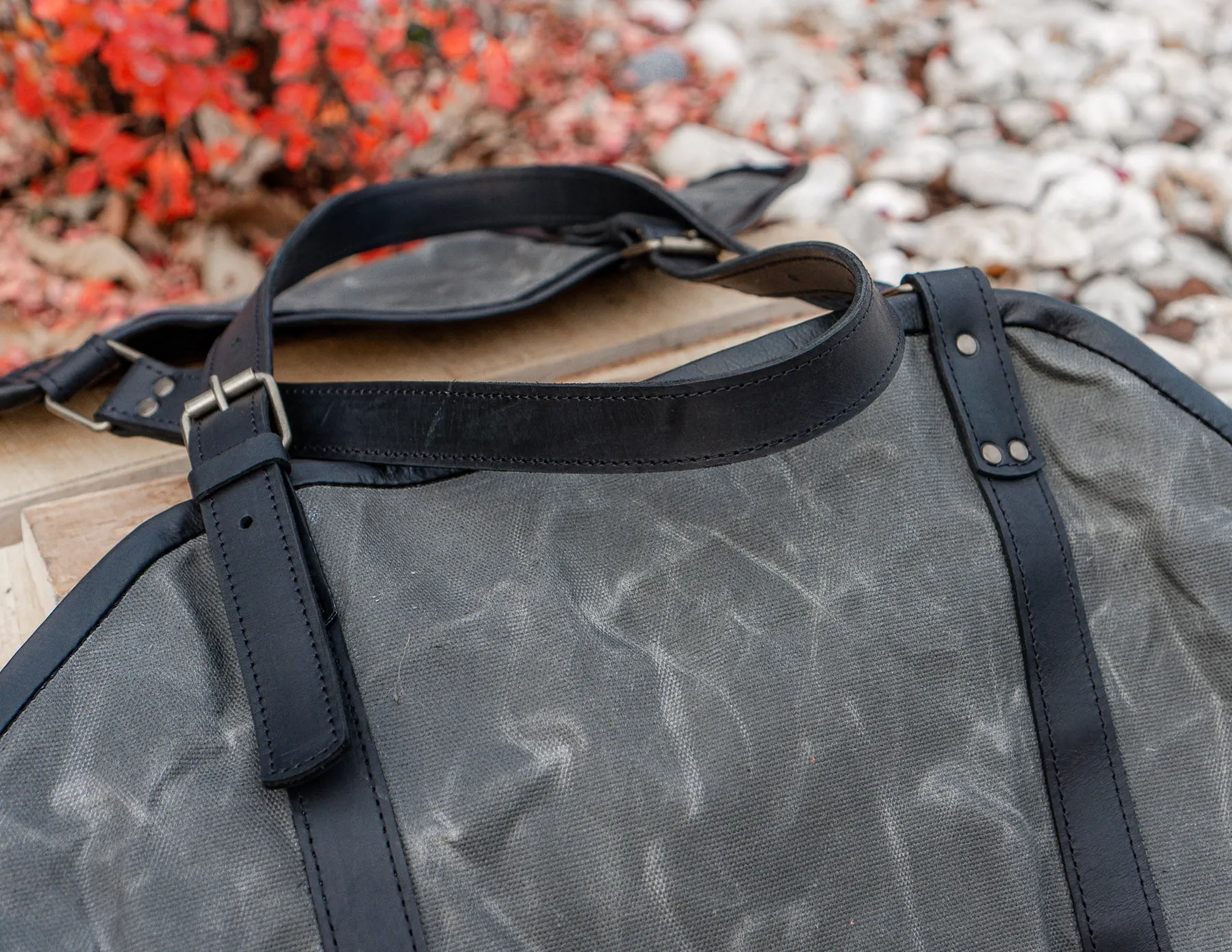 Grey Log Carrier | Waxed Canvas Firewood Carrier | Personalised Gift for men