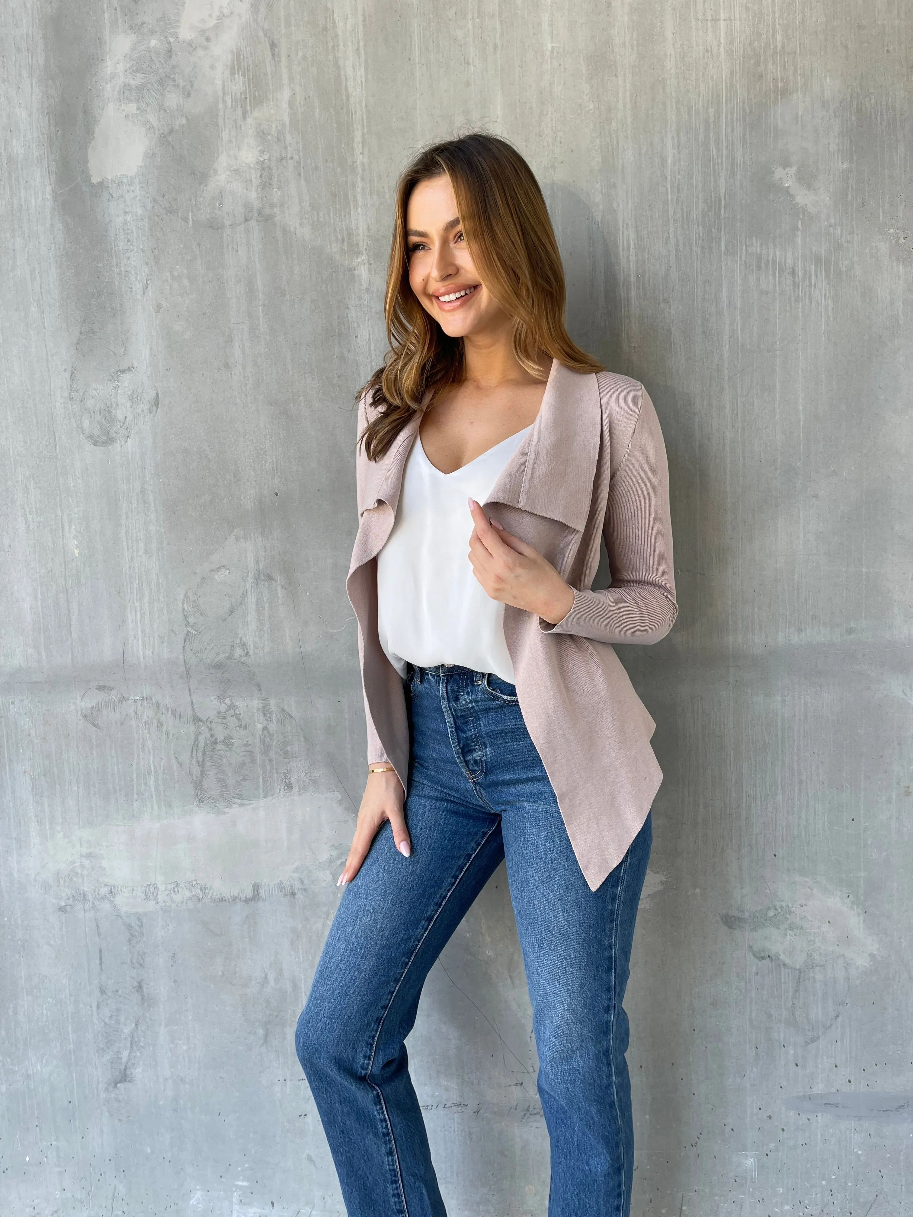 Heidi Blush Waterfall Short Cardigan