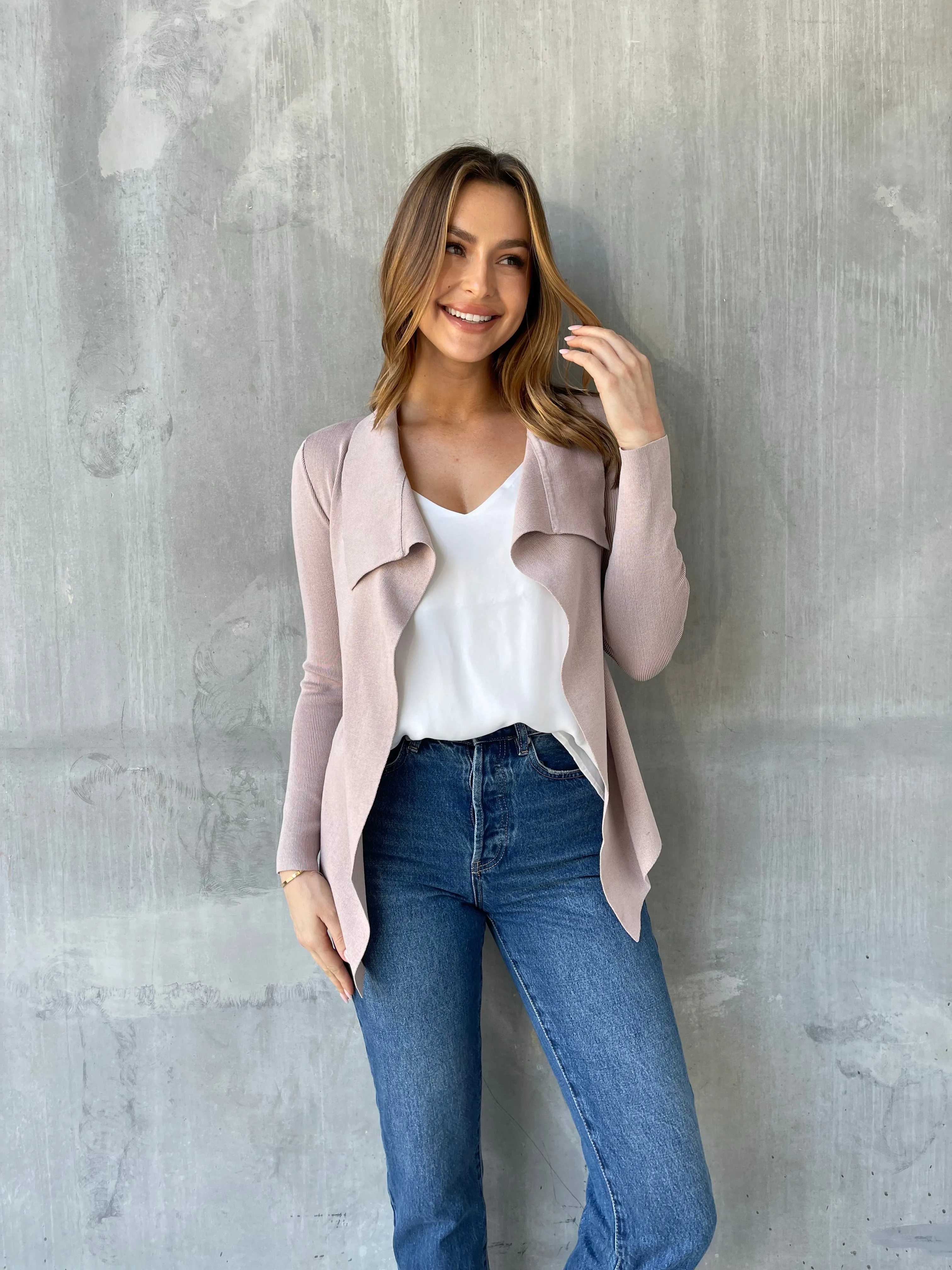 Heidi Blush Waterfall Short Cardigan