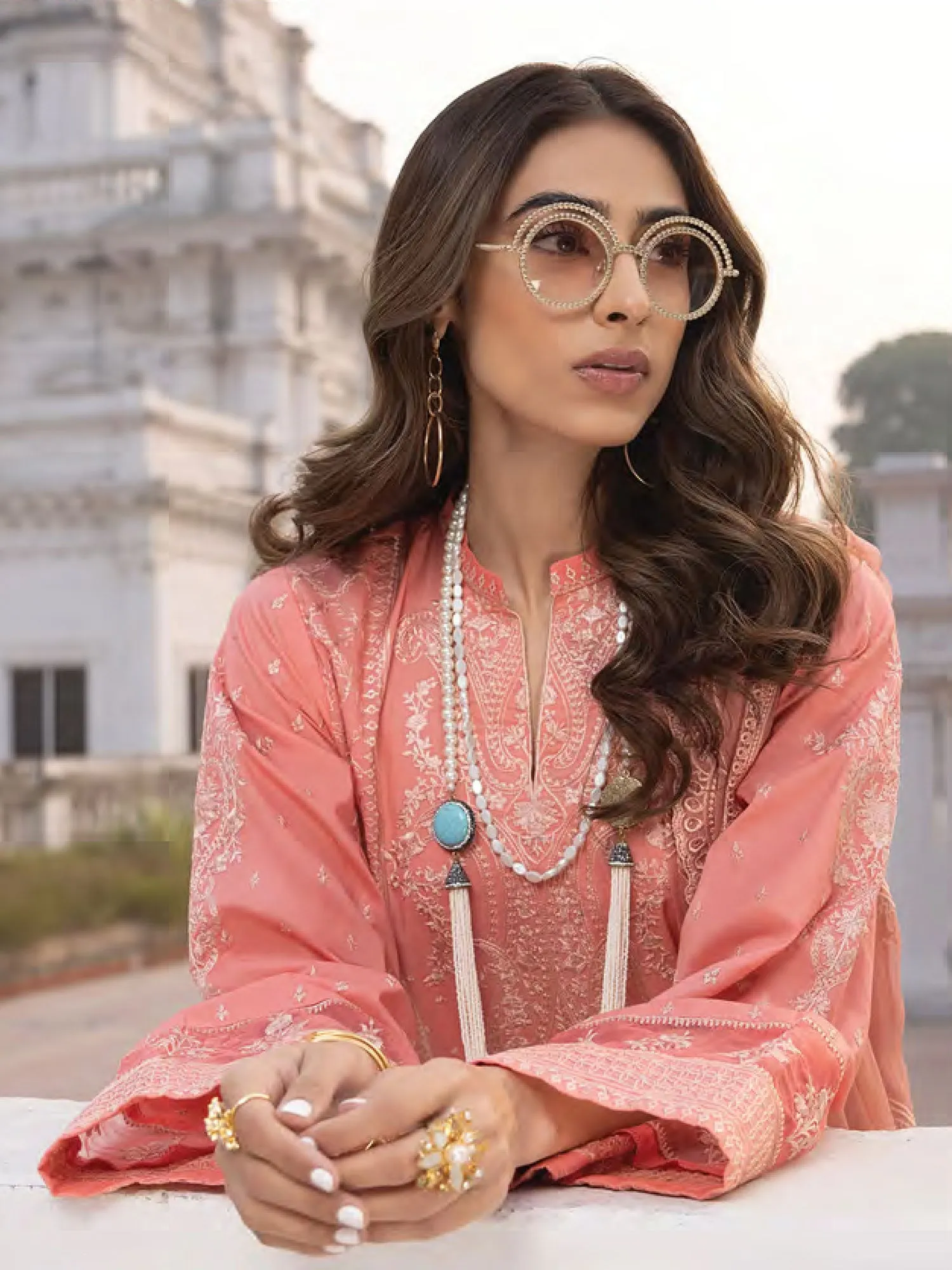 Lakhany Peach Unstitched Embroidered Lawn 3-Piece Suit (LG-SR-0177)