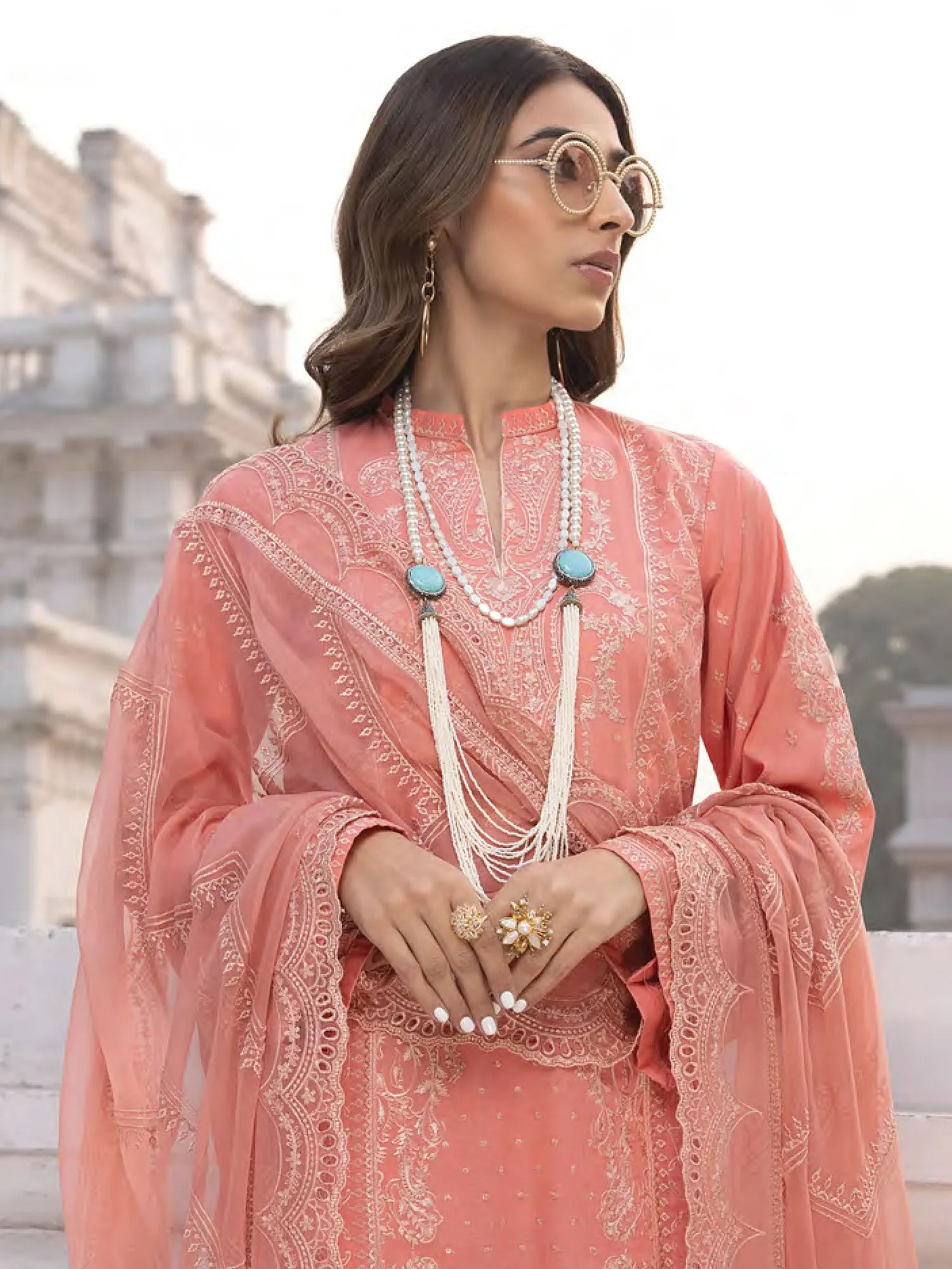 Lakhany Peach Unstitched Embroidered Lawn 3-Piece Suit (LG-SR-0177)