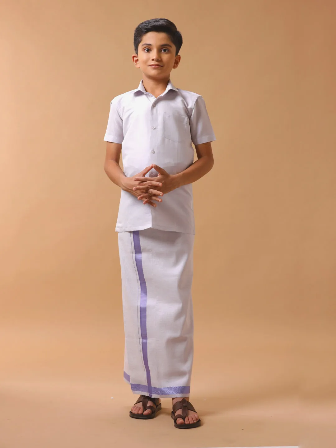 Like Father Like Son Tissue Dhoti & Shirt Combo Lavender