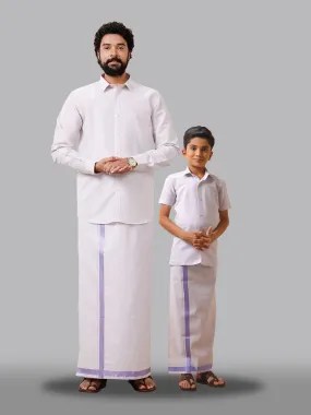 Like Father Like Son Tissue Dhoti & Shirt Combo Lavender