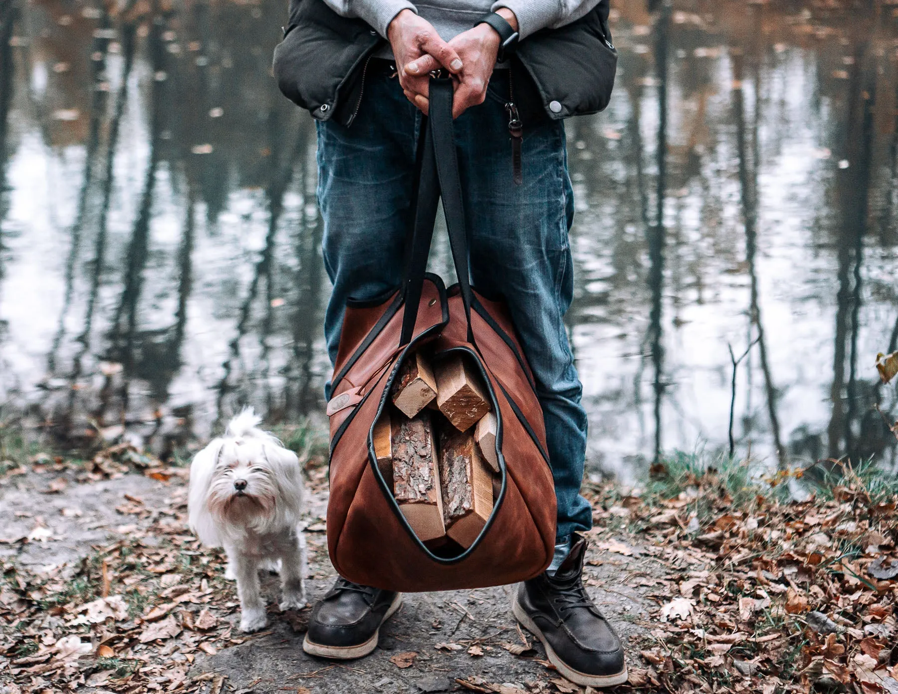 Log Carrier, Firewood Leather Bag, HandMade