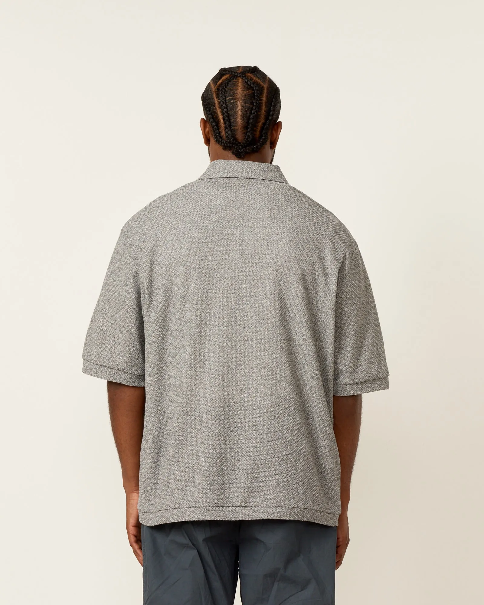 Moss Stitch Polo Shirt in Melange Grey