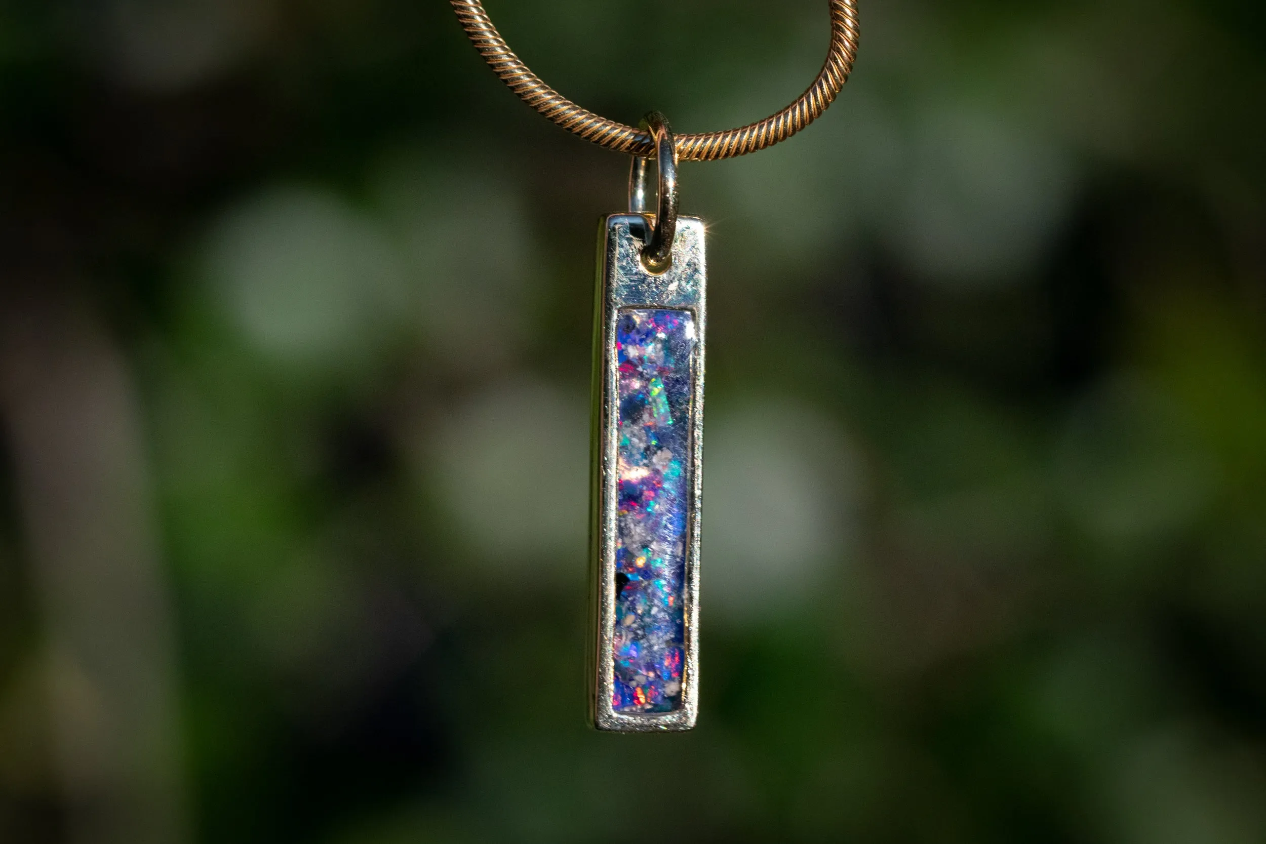 Opal Bar Pendant with Cremation Ash