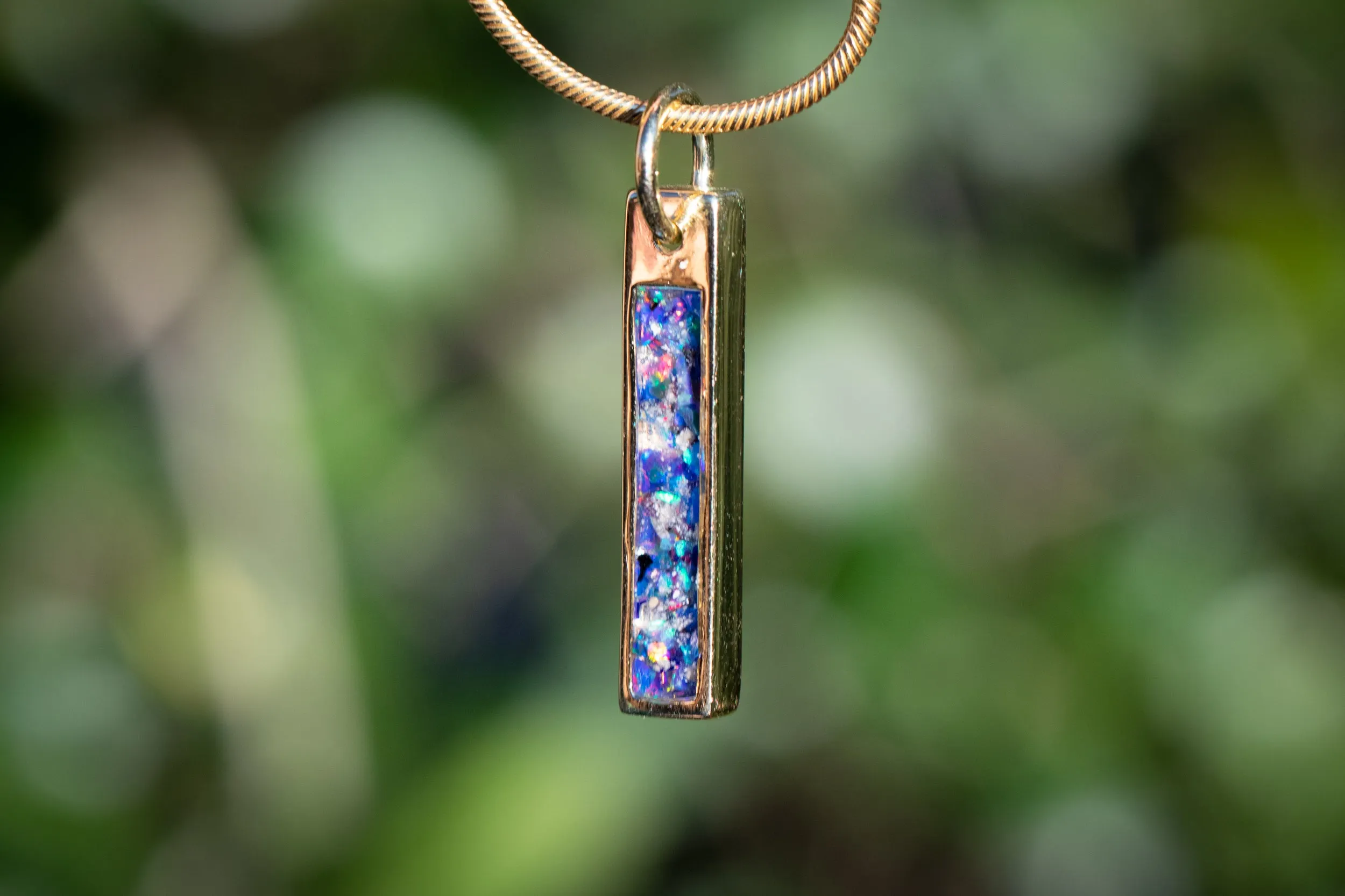 Opal Bar Pendant with Cremation Ash