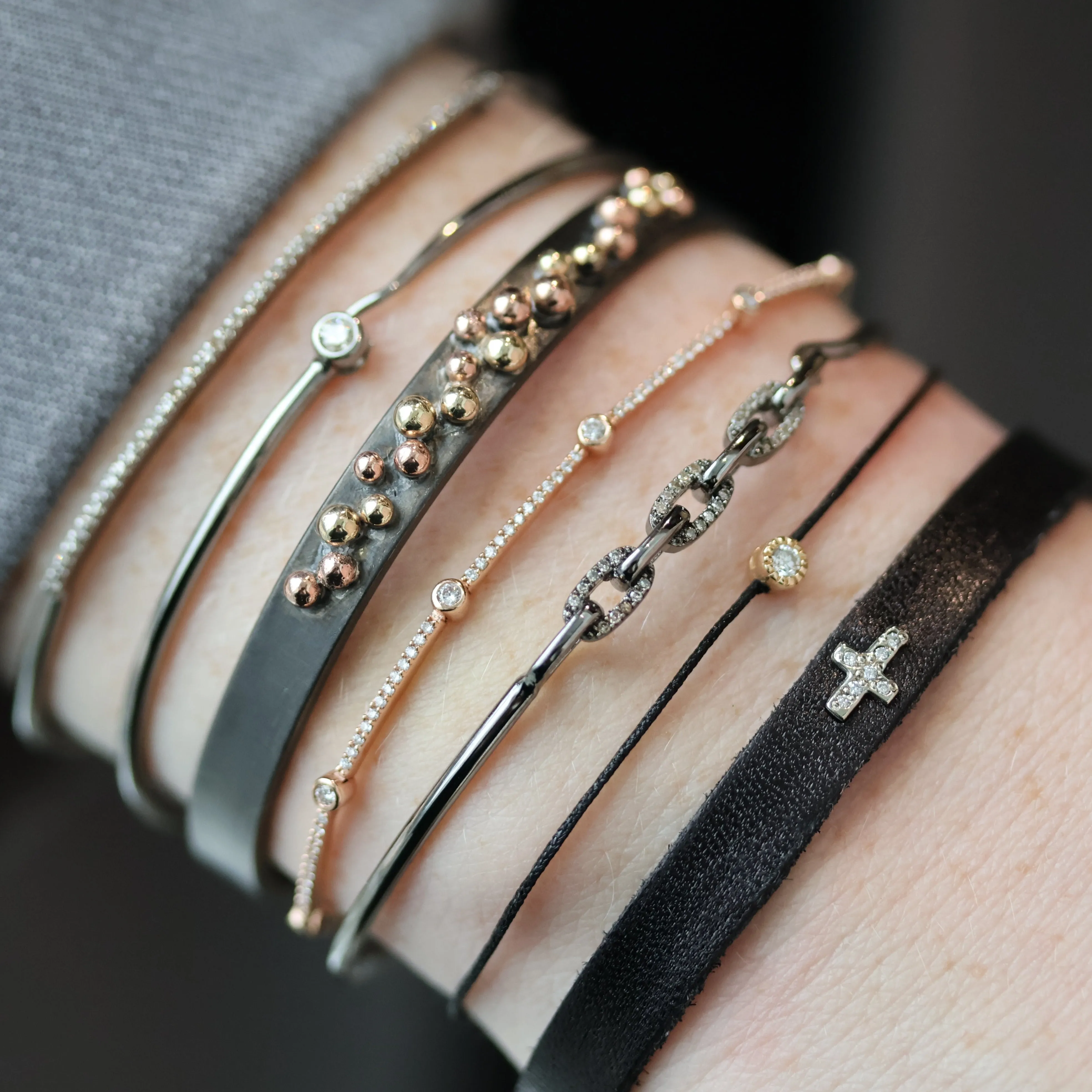 Pave Diamond Cross Leather Bracelet