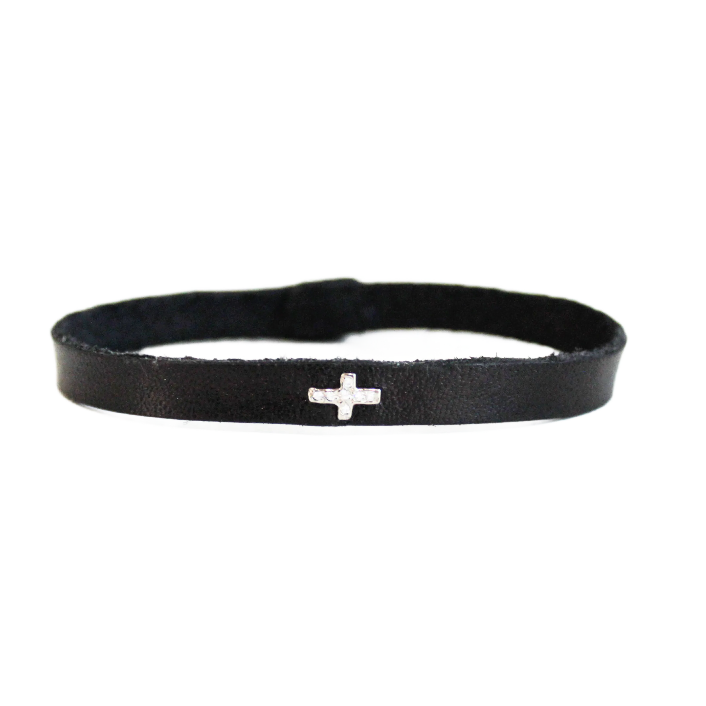 Pave Diamond Cross Leather Bracelet