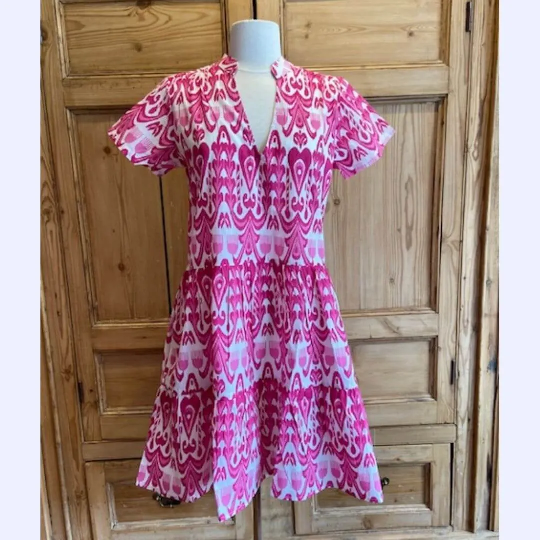 Pink and White Print Dress