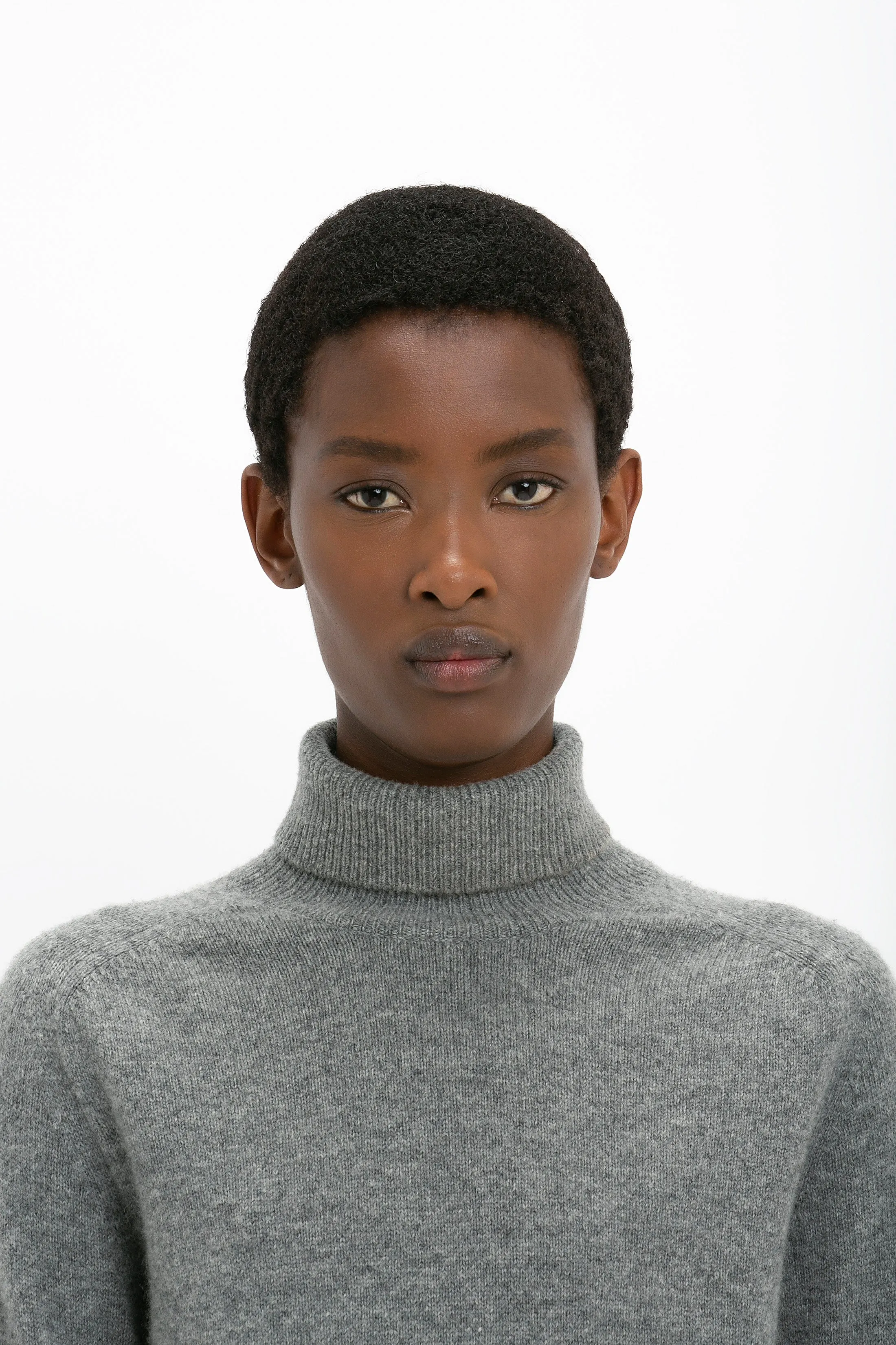 Polo Neck Jumper In Grey Melange