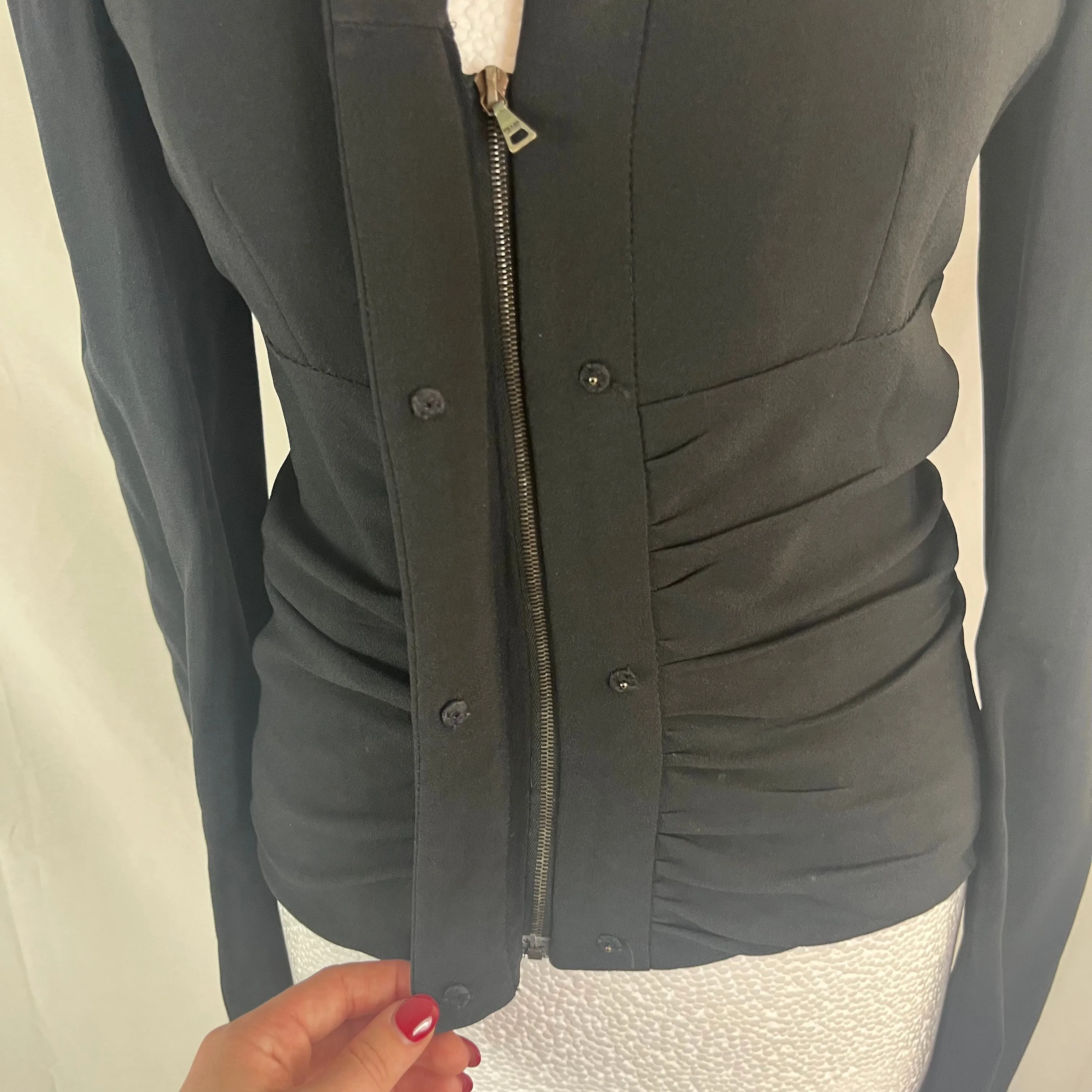 Prada Black Vintage Wool Crepe Zippered Jacket S