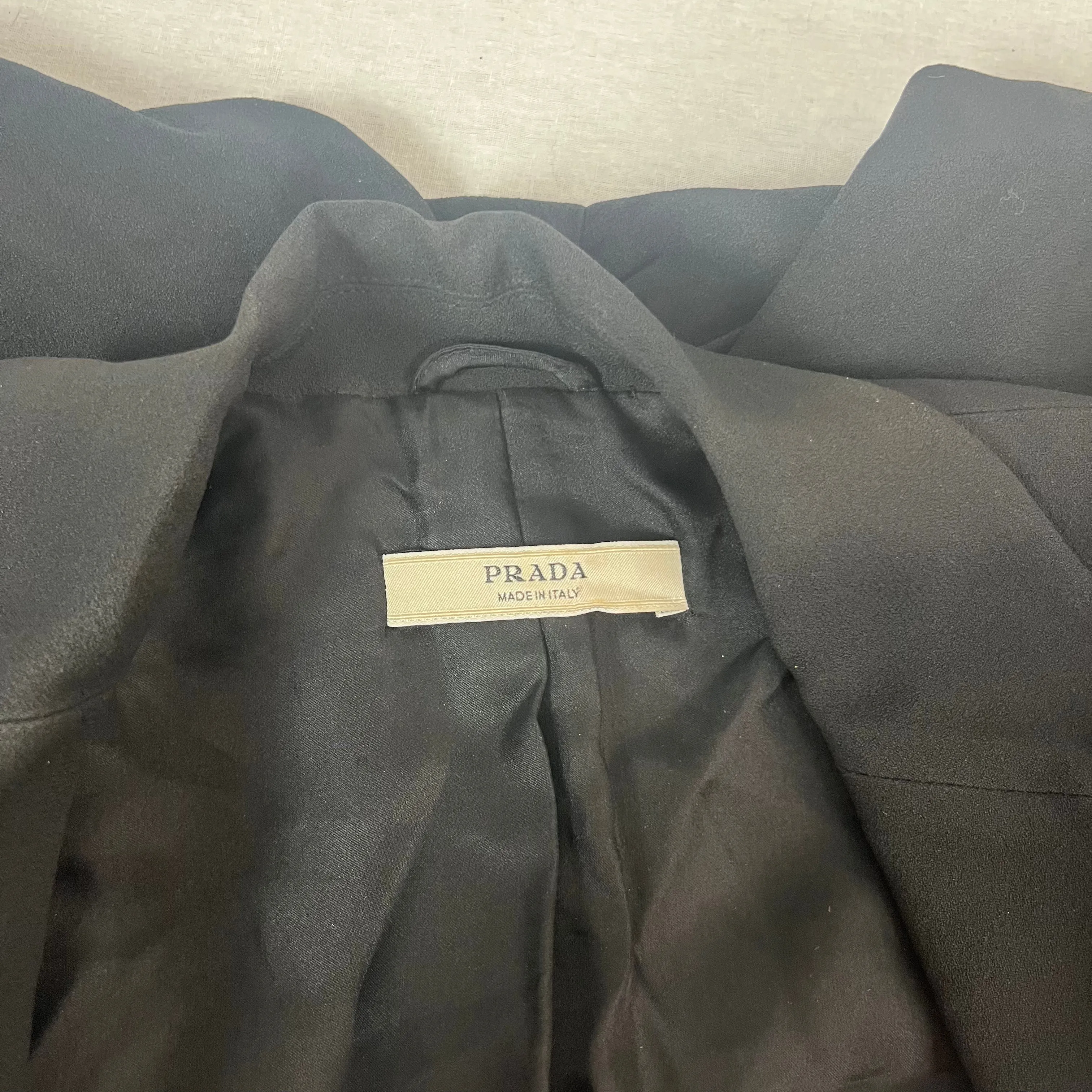 Prada Black Vintage Wool Crepe Zippered Jacket S