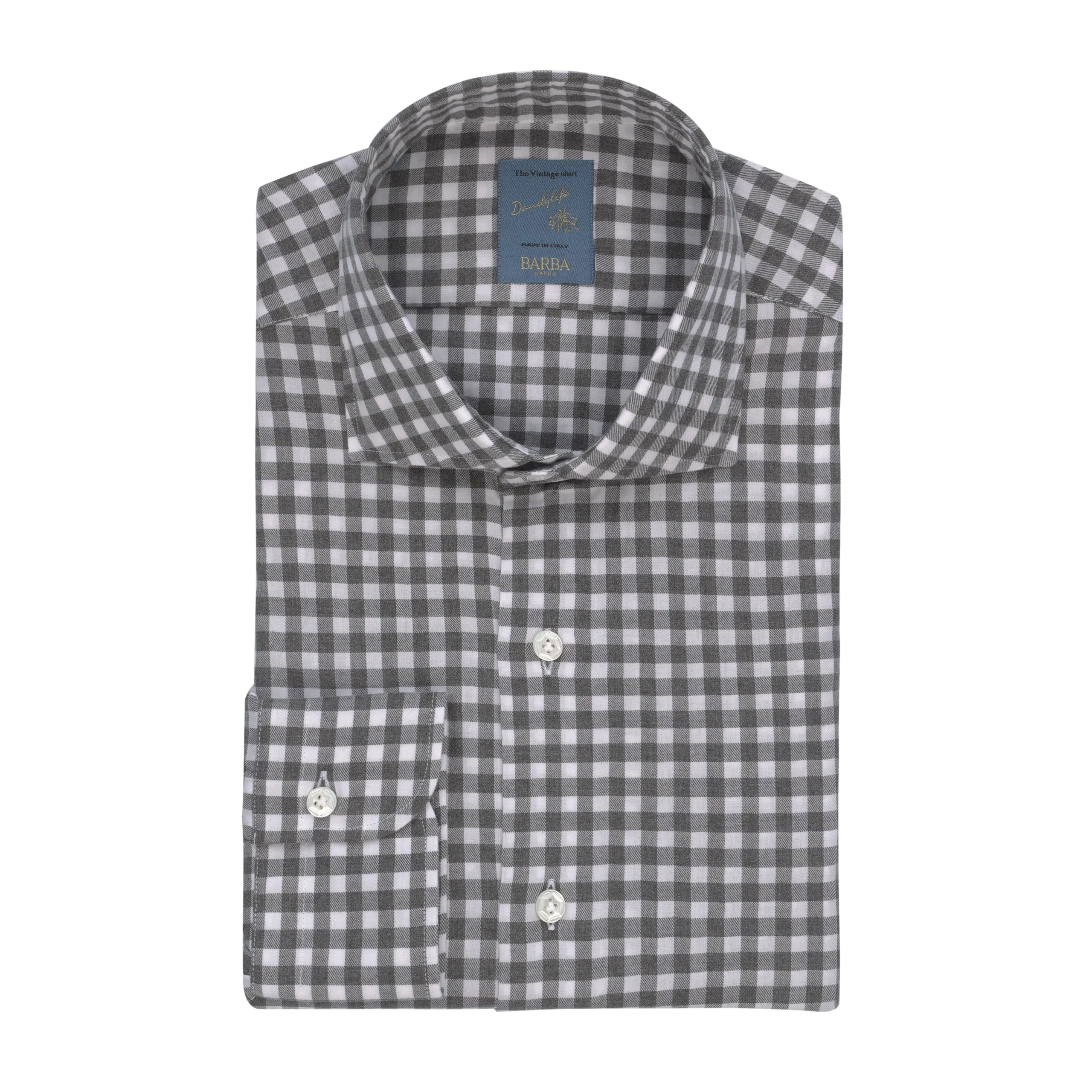 "Dandy Life" Gingham-Check Cotton Shirt in Grey and White