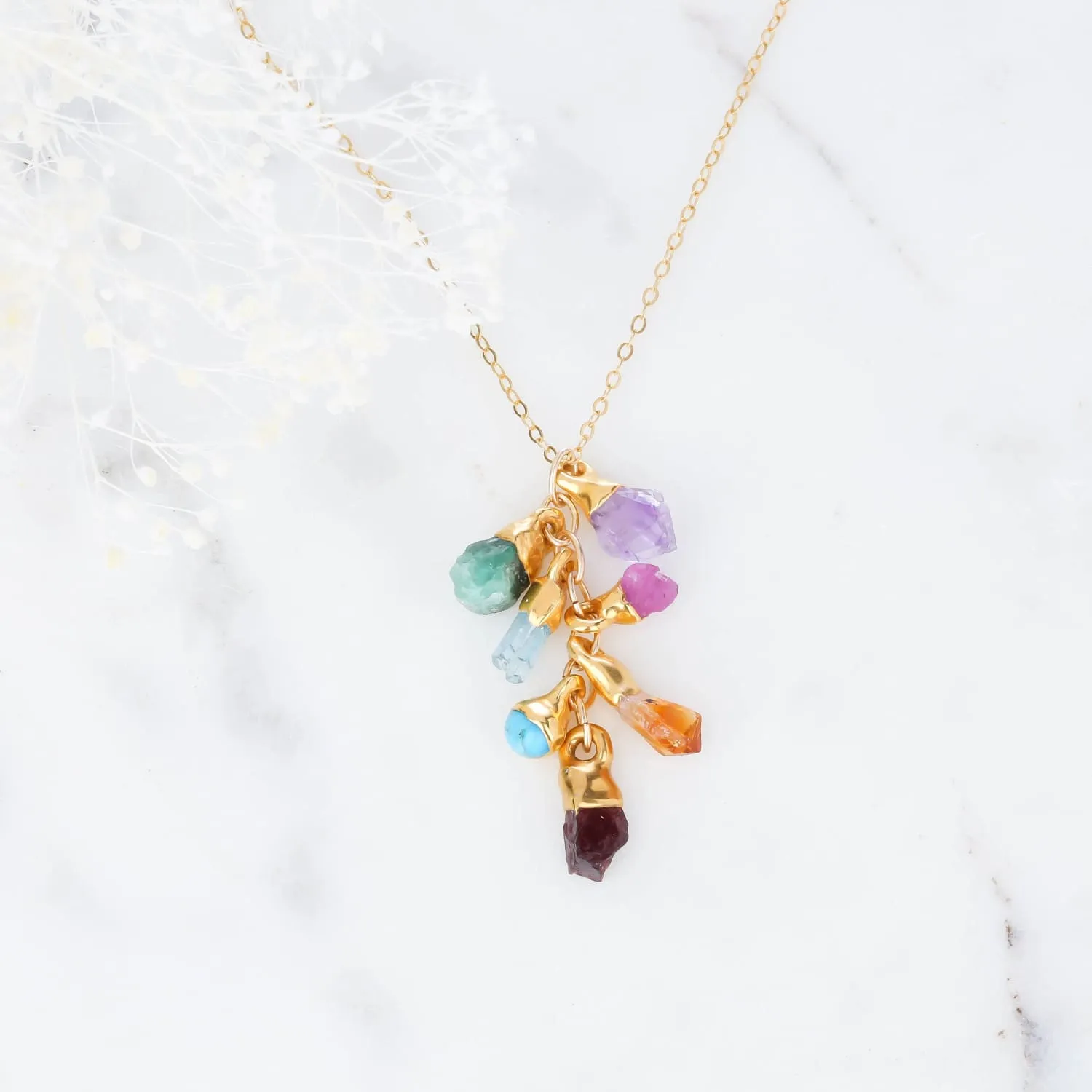 Raw Gemstone Necklace, Personalized Birthstone Necklace, Delicate and Dainty Crystal Jewelry • 24k Dip