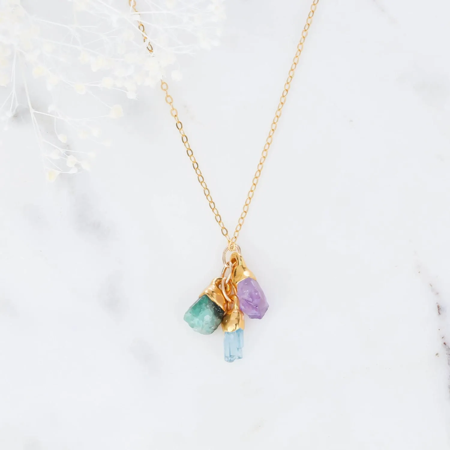 Raw Gemstone Necklace, Personalized Birthstone Necklace, Delicate and Dainty Crystal Jewelry • 24k Dip