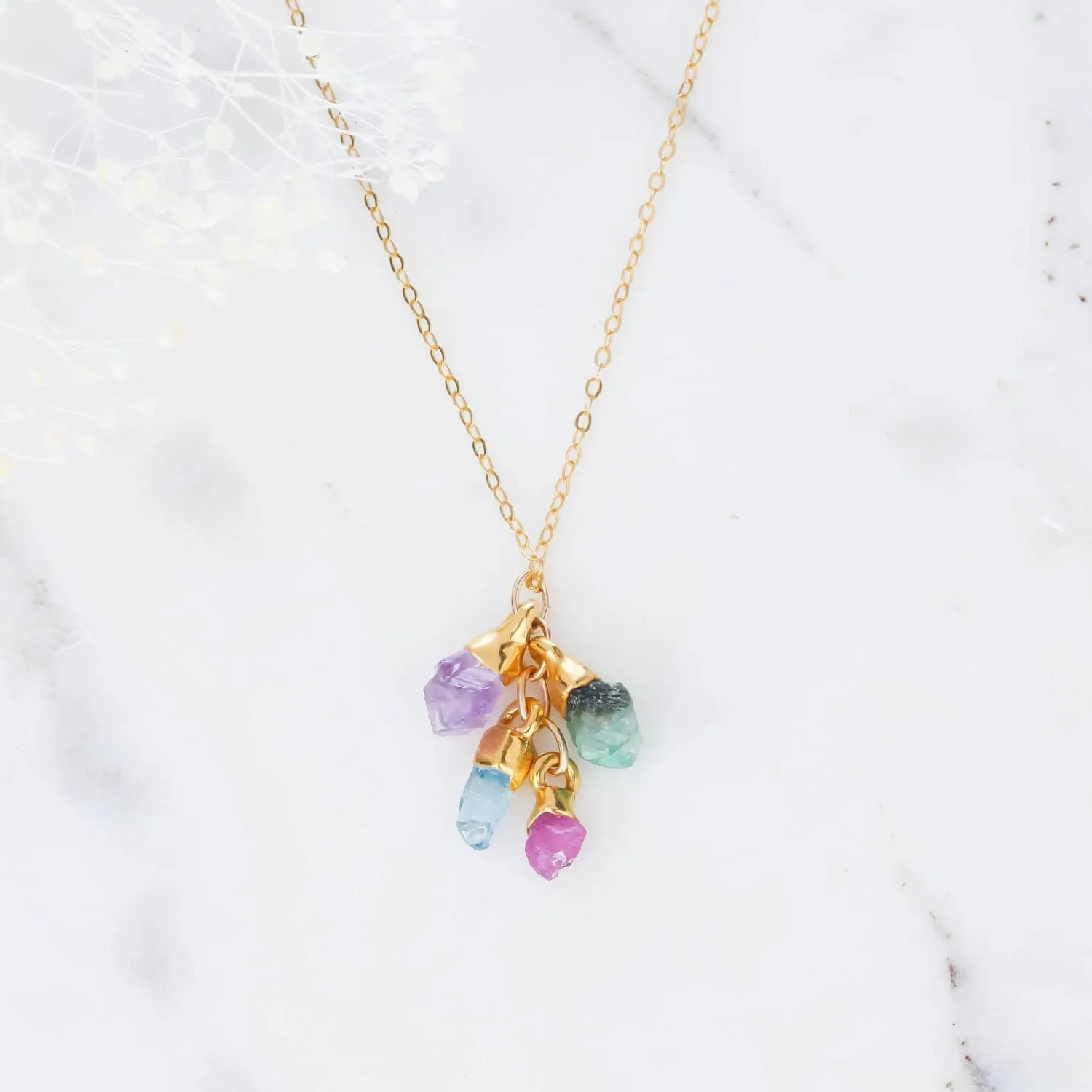 Raw Gemstone Necklace, Personalized Birthstone Necklace, Delicate and Dainty Crystal Jewelry • 24k Dip