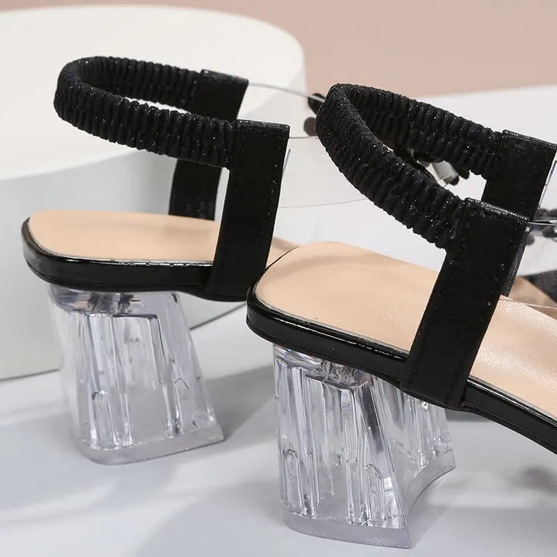 Rhinestone Open Toe Chunky Heel Sandals