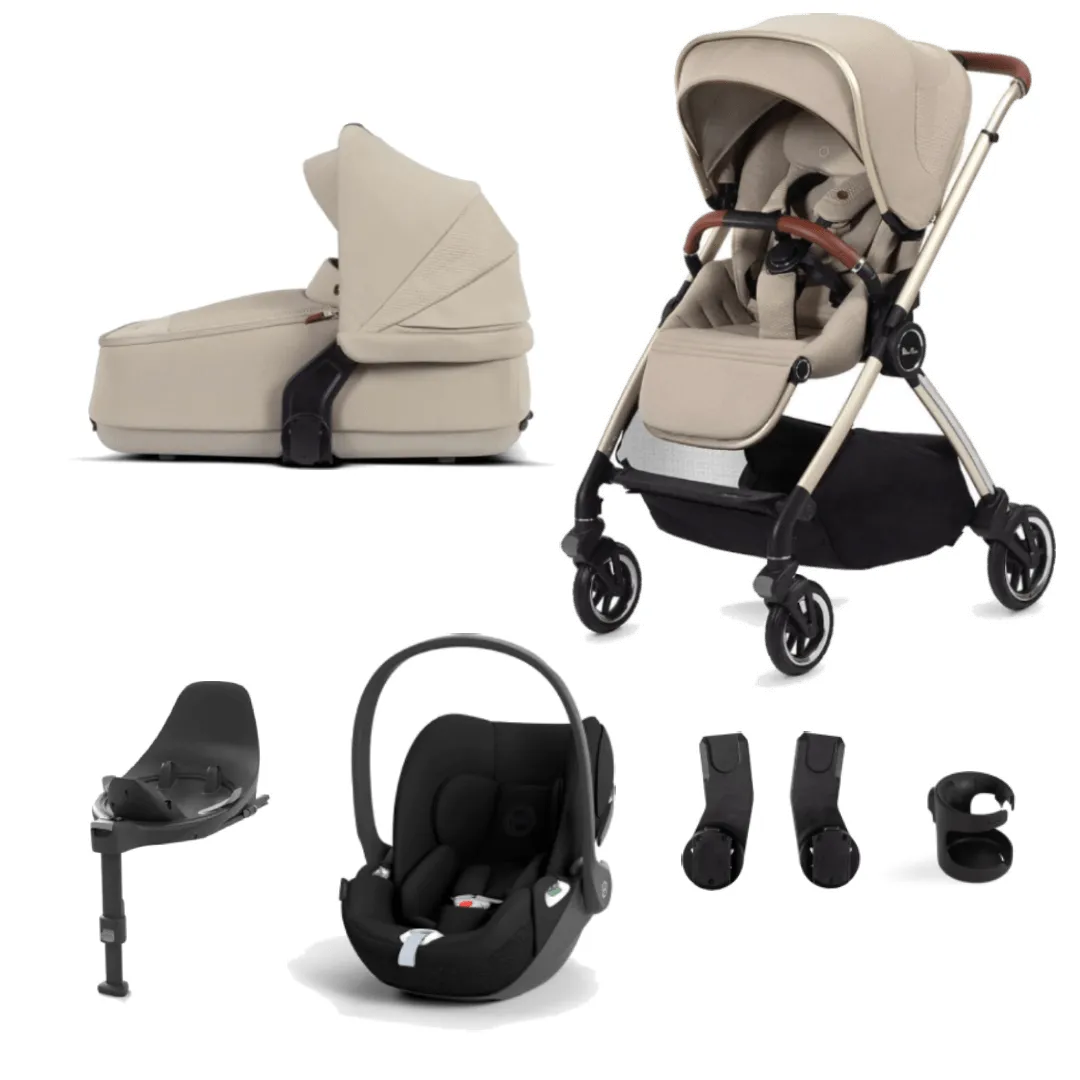 Silver Cross Dune with Compact Folding Carrycot and Cloud T Travel Pack - Stone