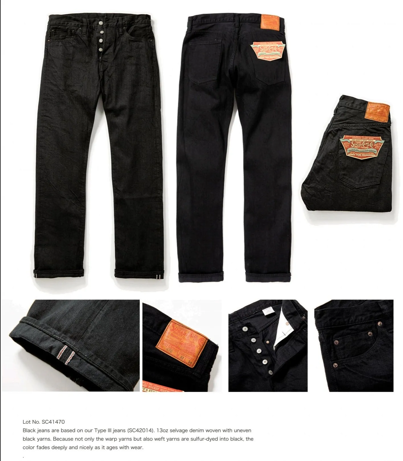 Sugar Cane, Type III Slim Fit, Black One Wash